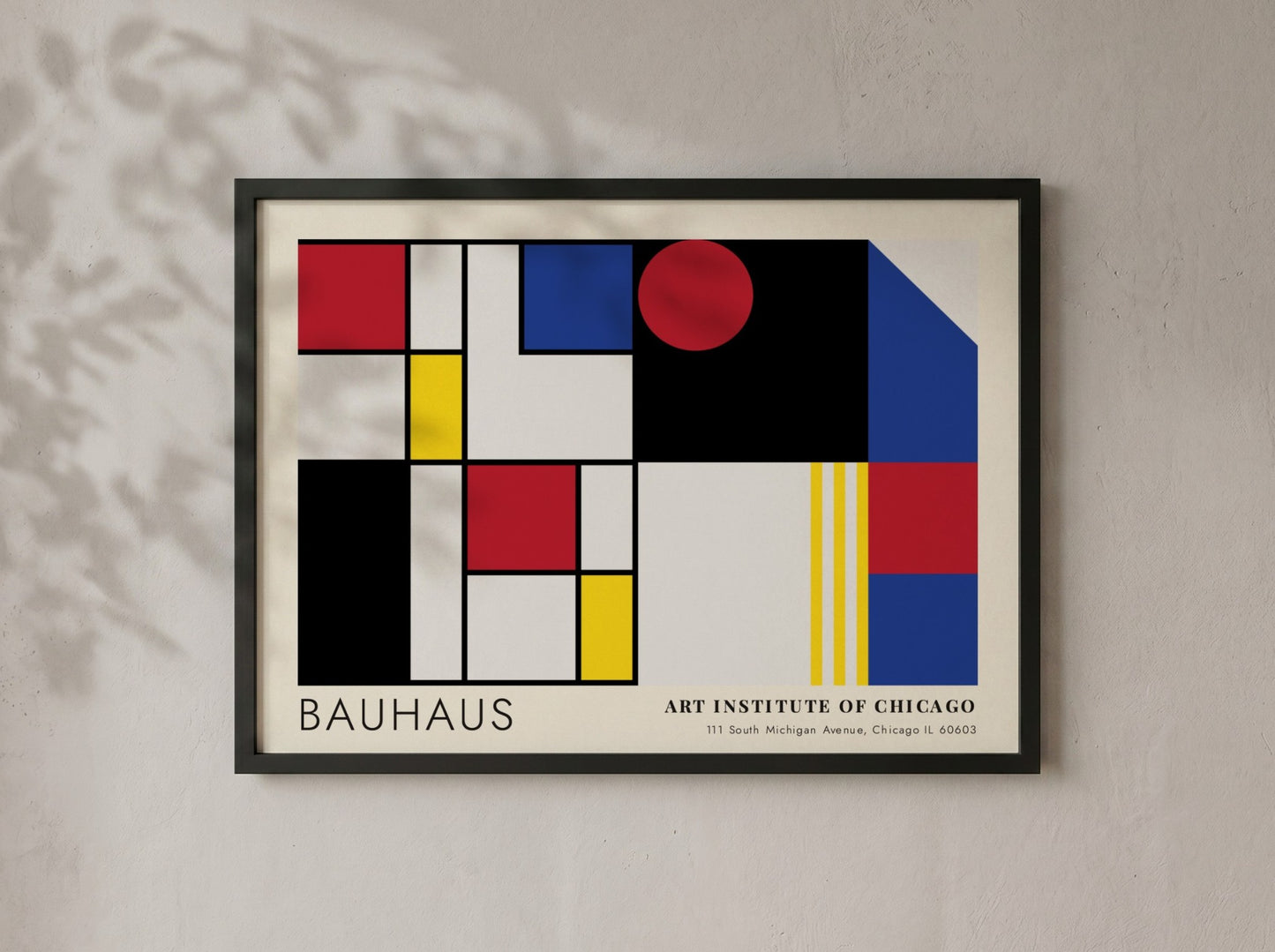 Wall art poster featuring Bauhaus geometric shapes and Art Institute of Chicago text branding.