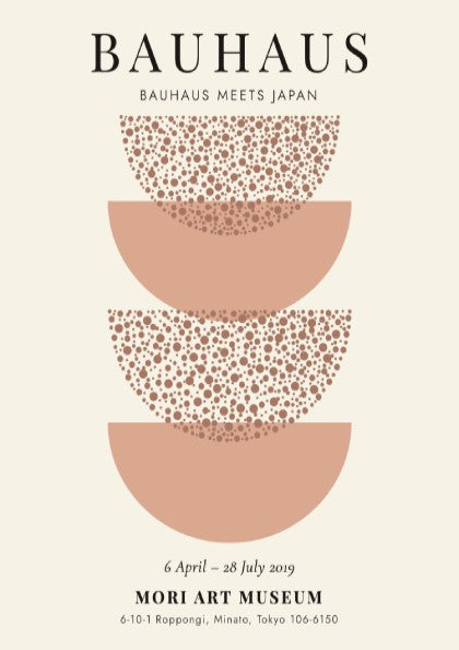 Bauhaus poster featuring Japanese-inspired design with soft earth tones and circular motifs