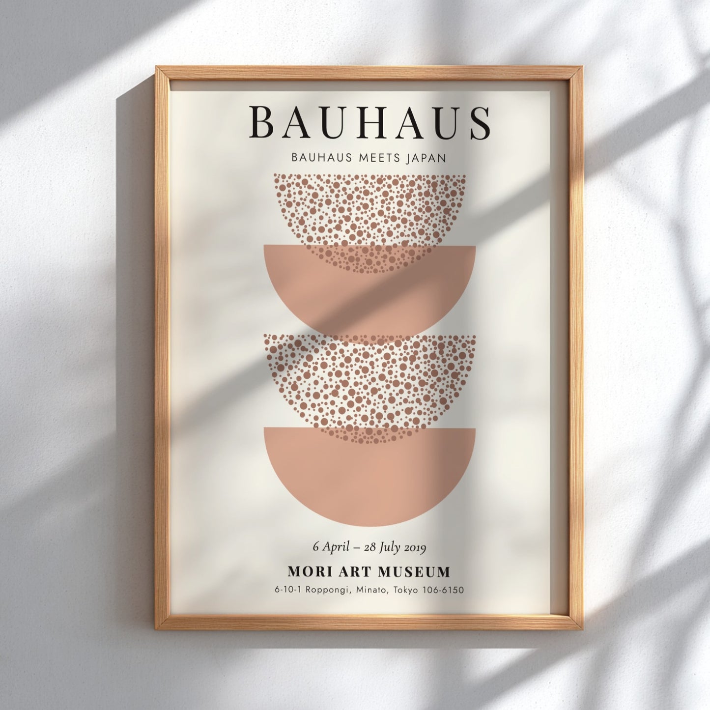 Bauhaus poster featuring Japanese-inspired design with soft earth tones and circular motifs