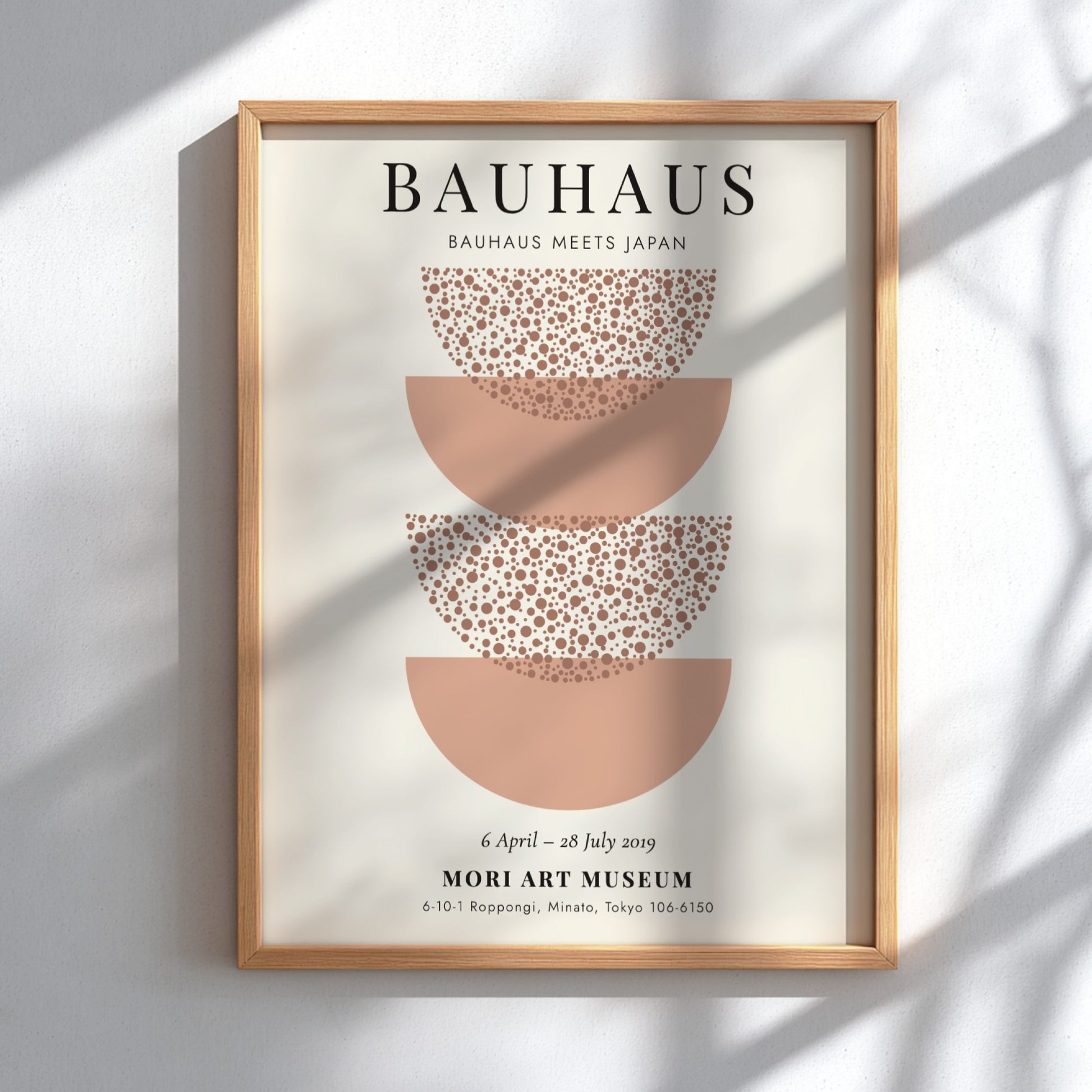 Bauhaus poster featuring Japanese-inspired design with soft earth tones and circular motifs