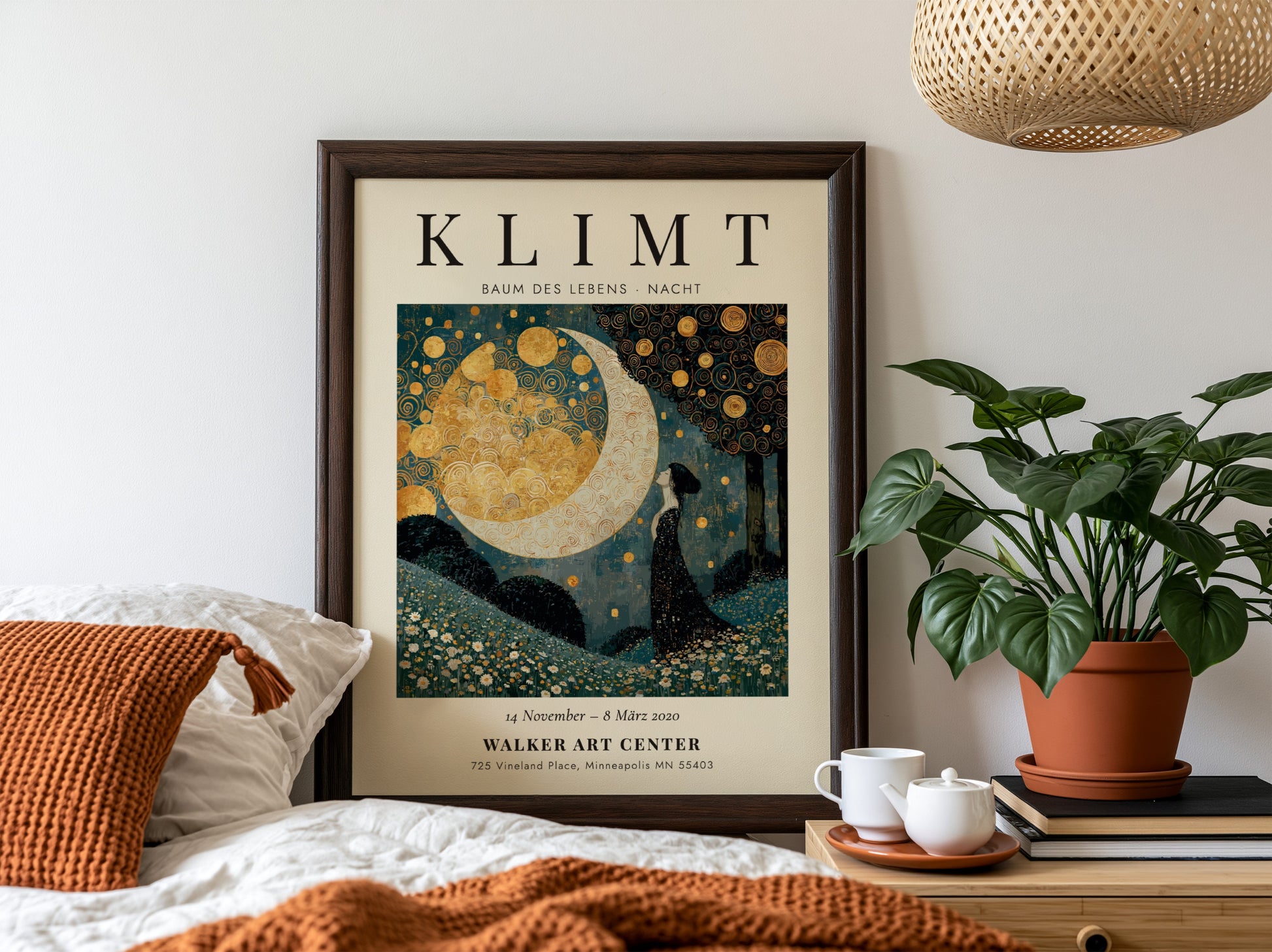 Baum des Lebens - Nacht poster featuring swirling patterns and golden hues, inspired by Gustav Klimt's artwork