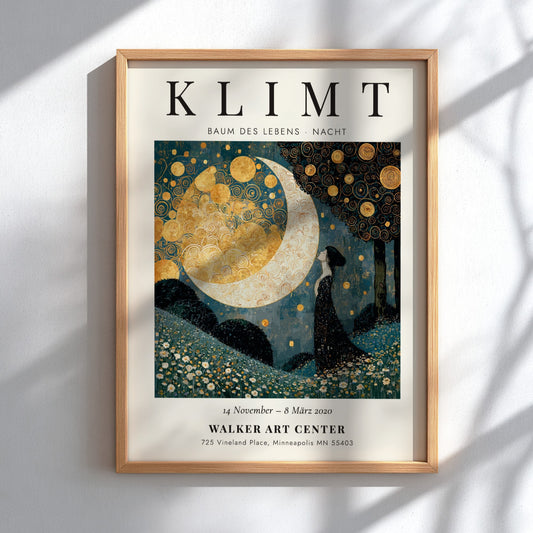 Baum des Lebens - Nacht poster featuring swirling patterns and golden hues, inspired by Gustav Klimt's artwork