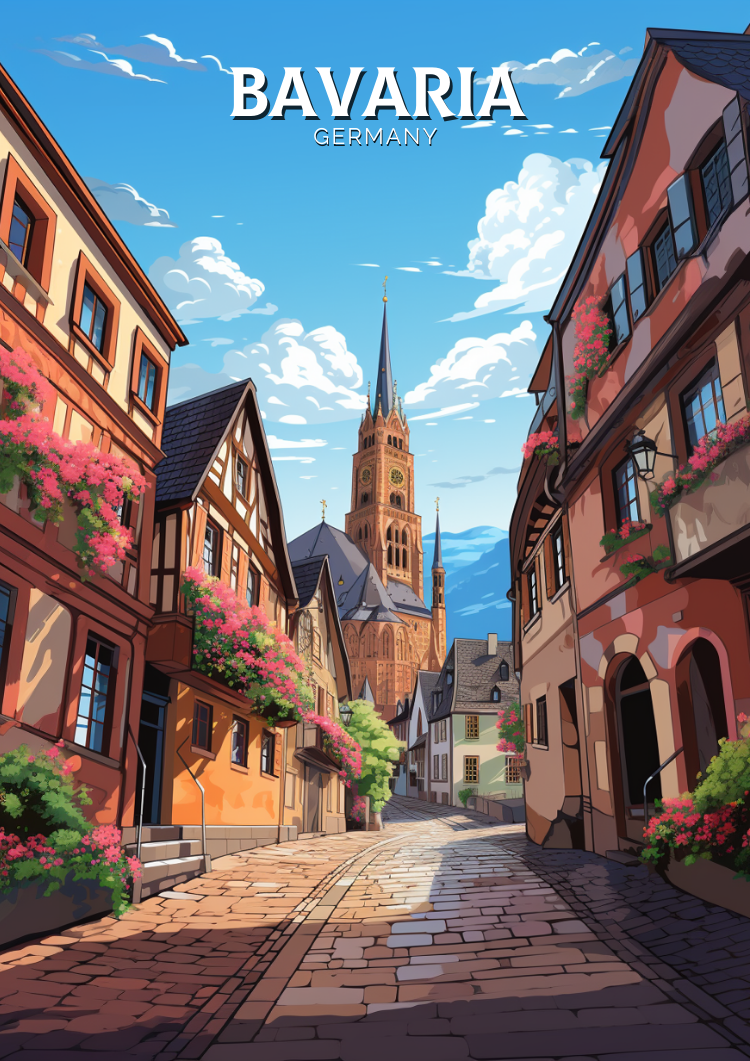 Europe BAVARIA TRAVEL POSTER - GERMANY ARTWORK