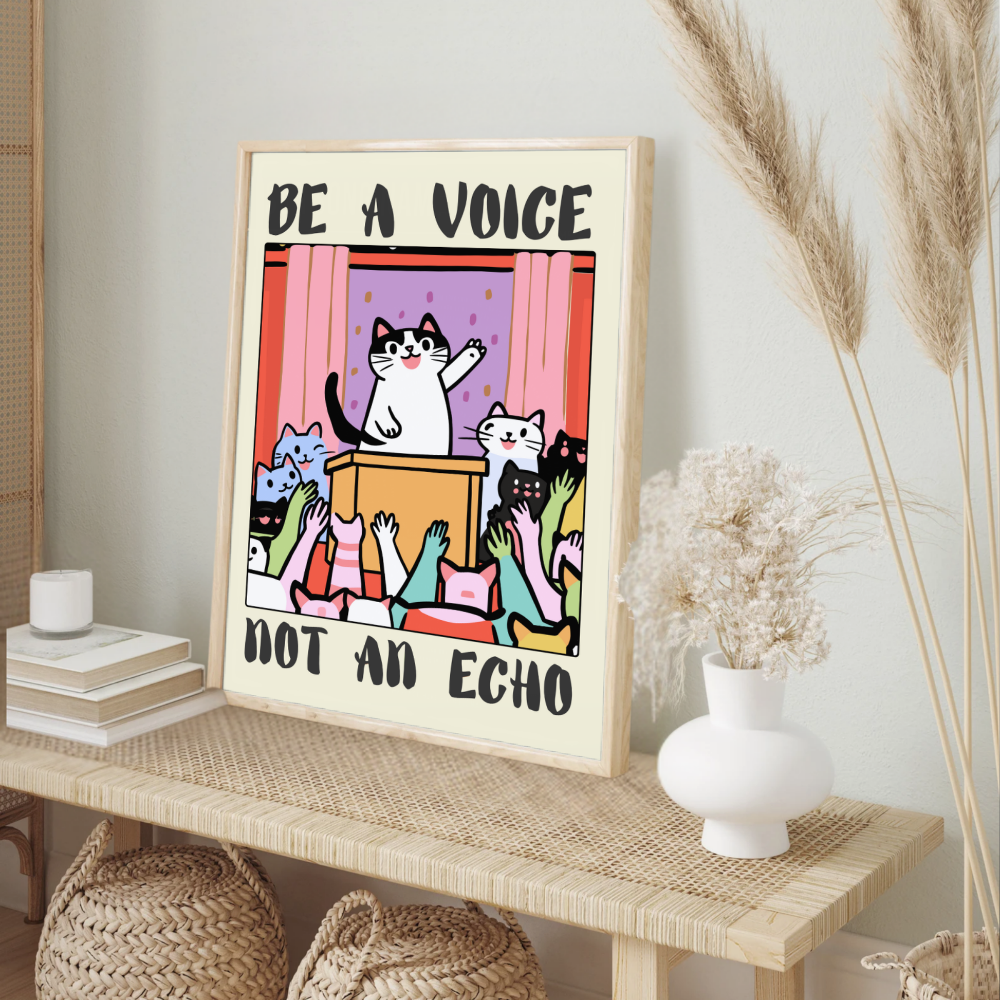 Funny Cat Poster, Motivational Feline Art, Quirky Animal Wall Decor, Vintage-Style Illustration