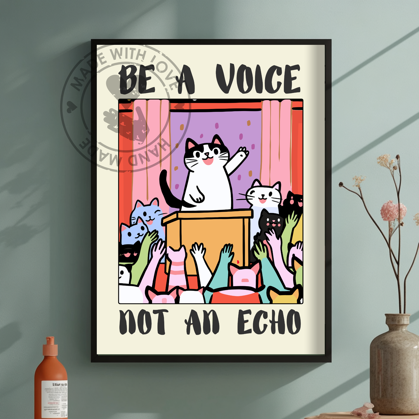 Funny Cat Poster, Motivational Feline Art, Cat Lover Gift, Vintage-Style Illustration