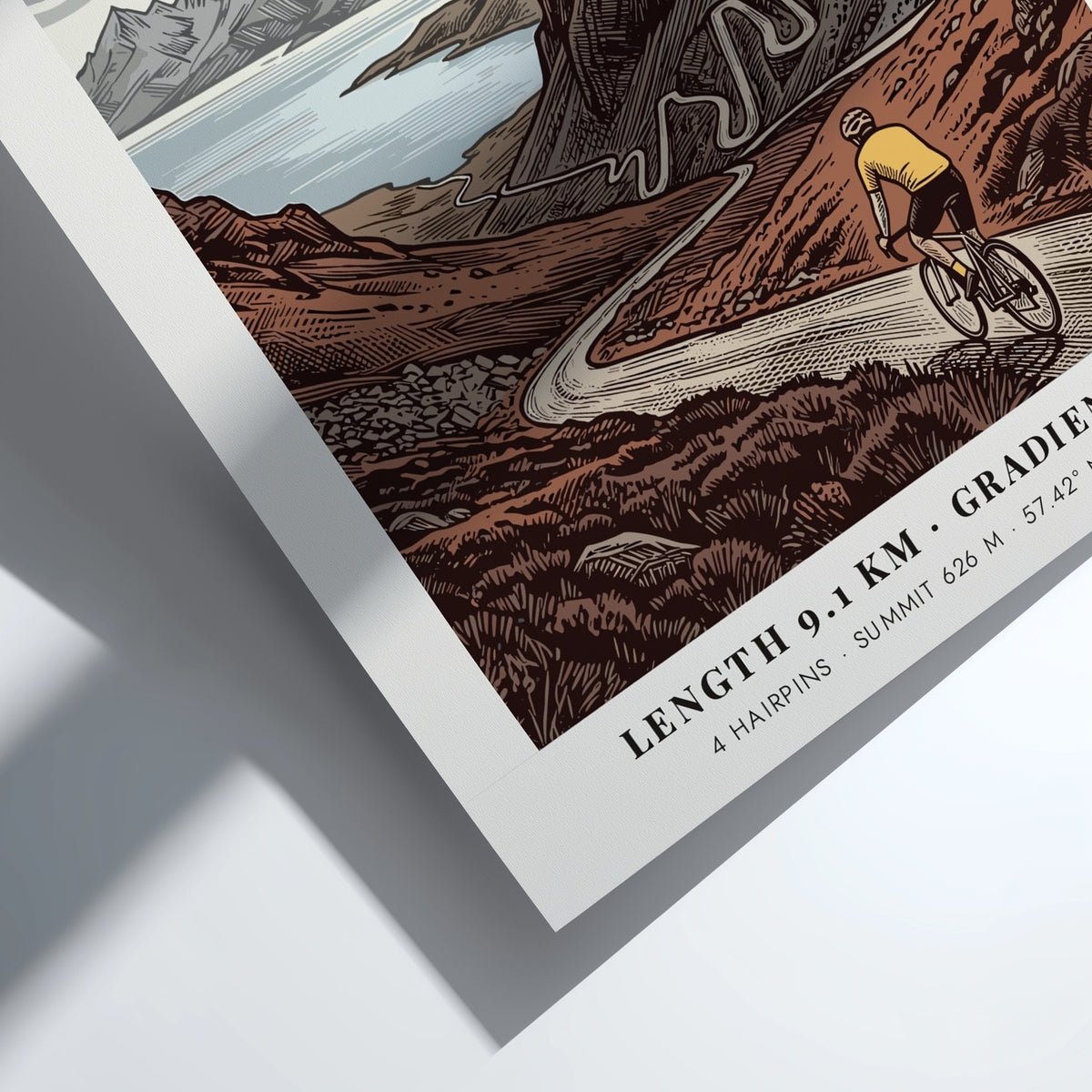 Poster of the Bealach Na Ba cycling climb featuring winding roads and mountains.