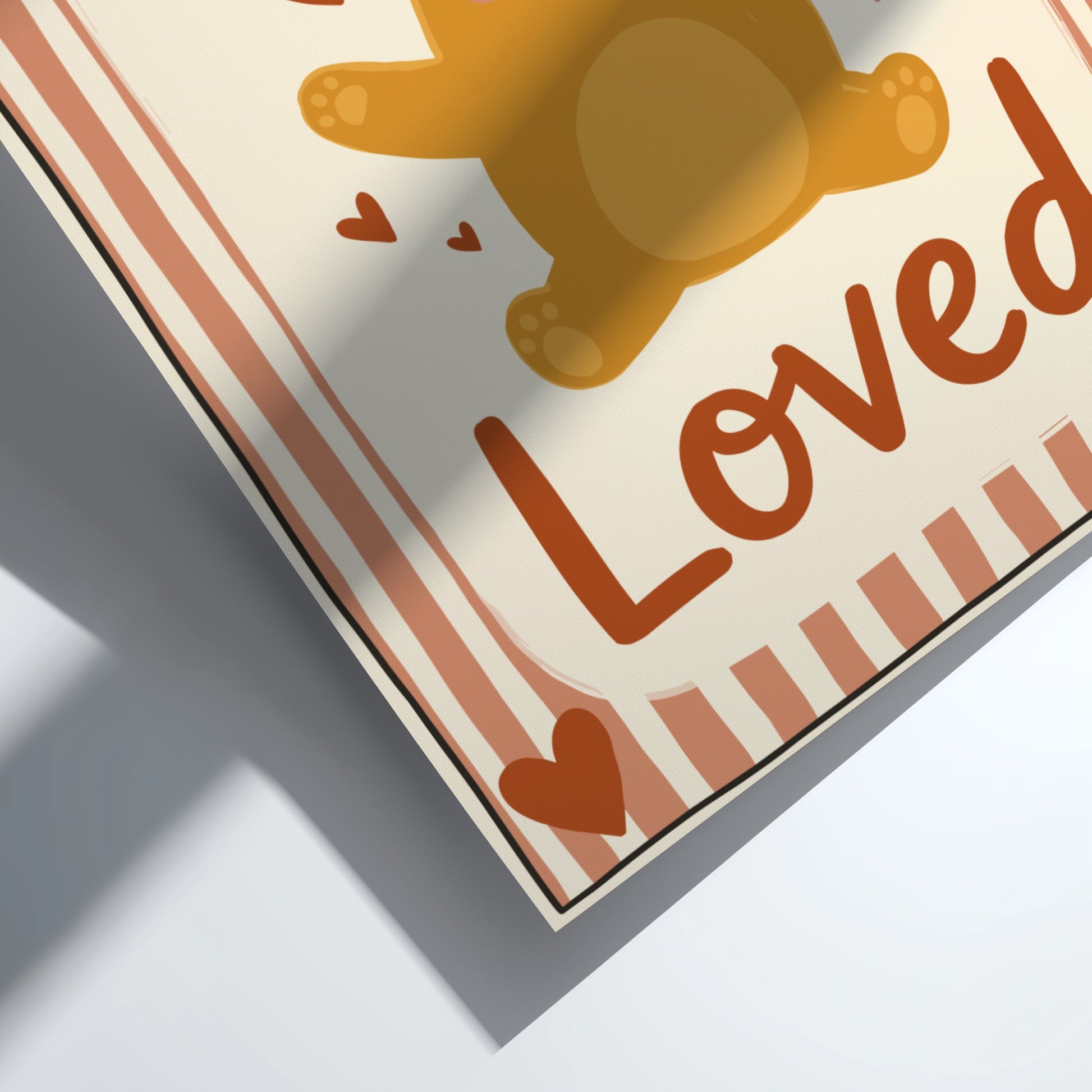 Kids room poster featuring a bear hugging with hearts, warm colors, and playful design for nursery decor