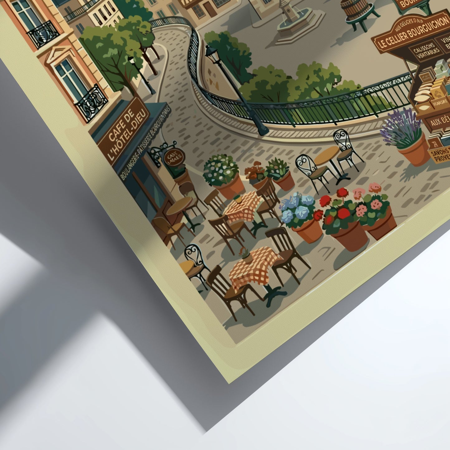 Vintage travel poster of Beaune, France, featuring charming architecture and a retro illustration style.