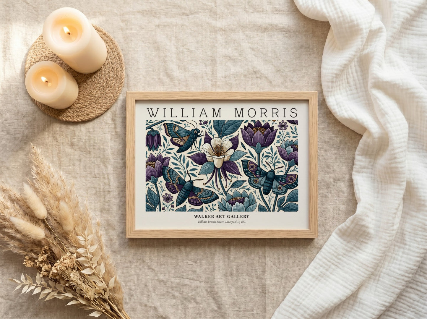 Beauty of Life wall art print featuring floral patterns and butterflies in blue and purple tones
