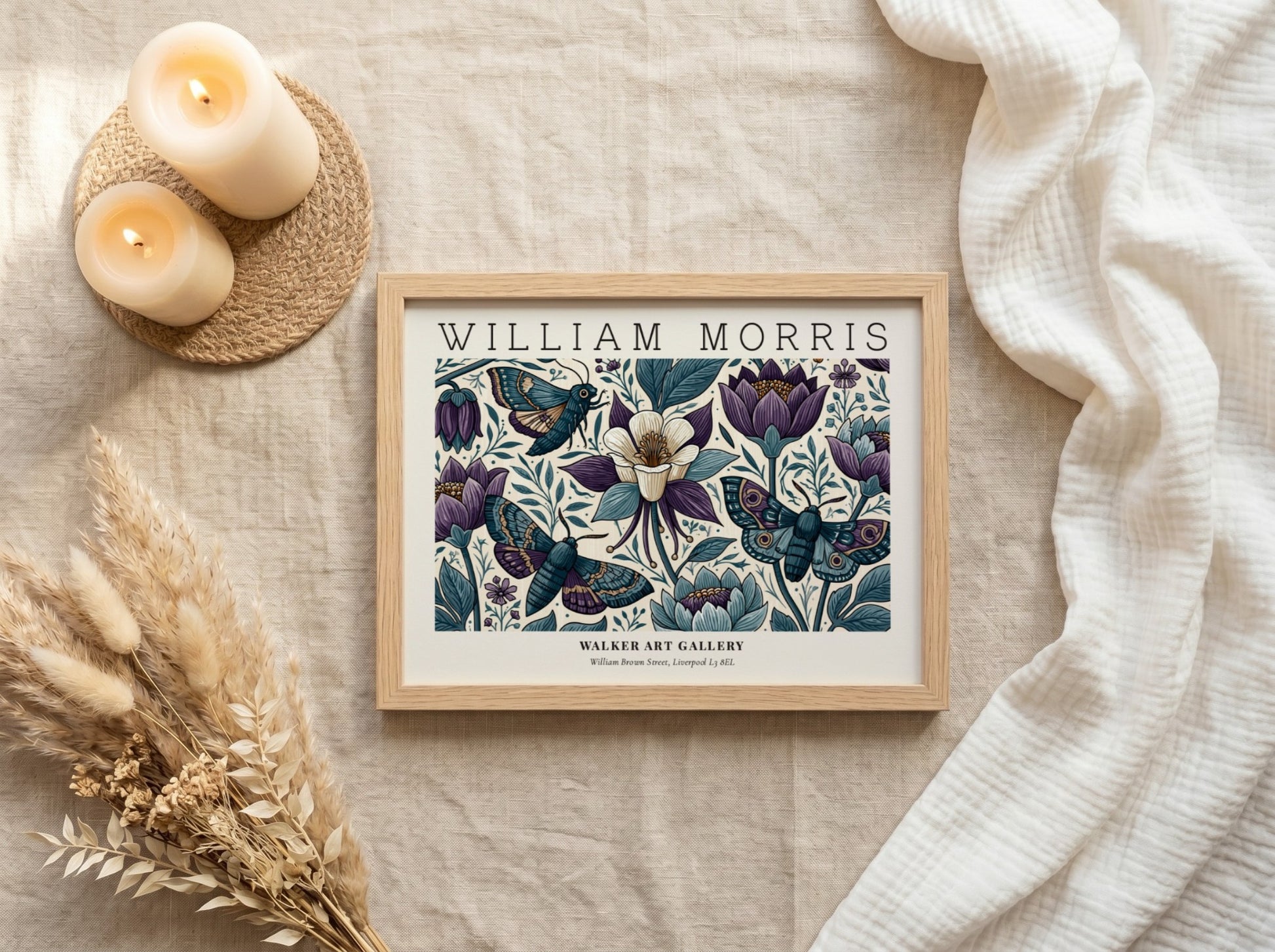 Beauty of Life wall art print featuring floral patterns and butterflies in blue and purple tones