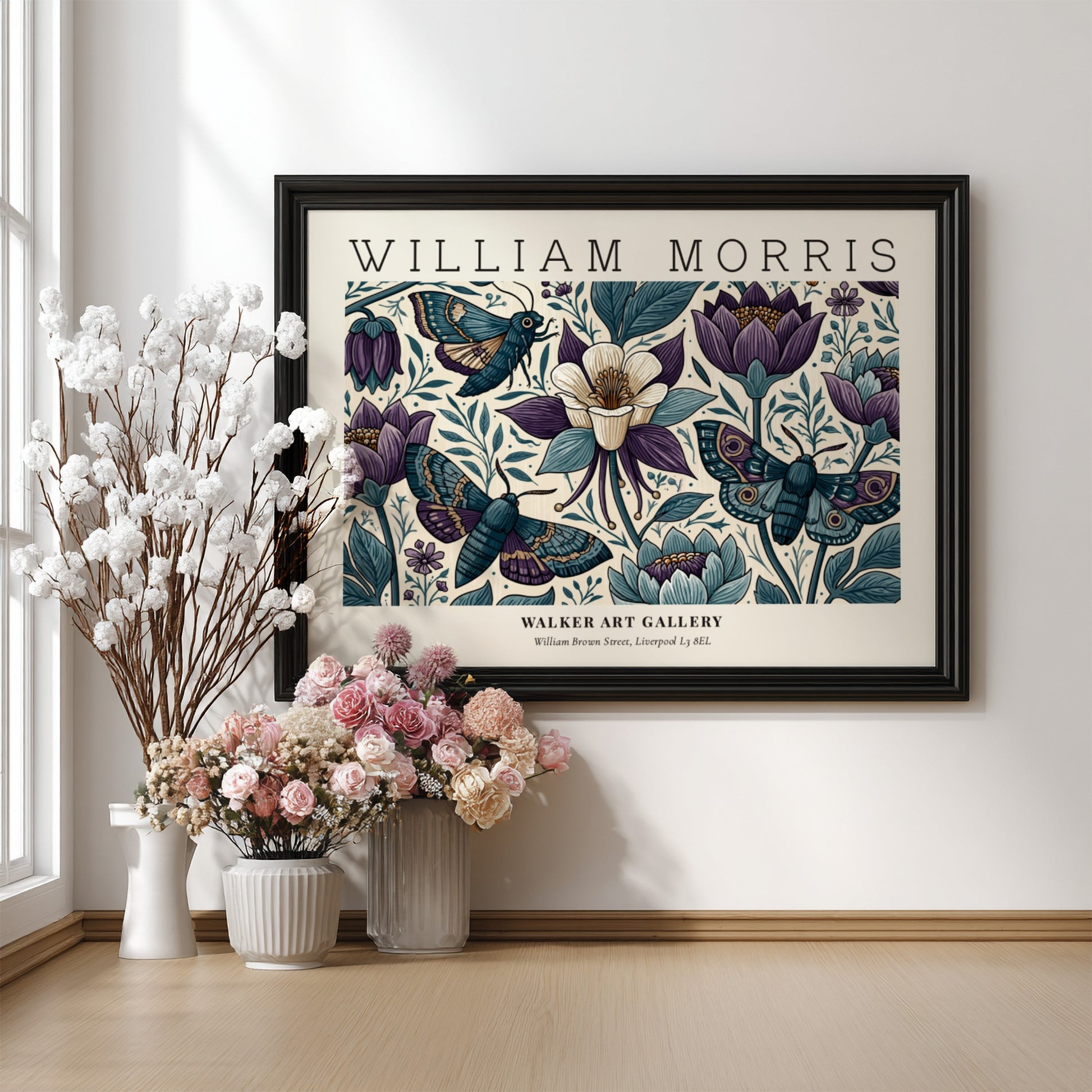 Beauty of Life wall art print featuring floral patterns and butterflies in blue and purple tones