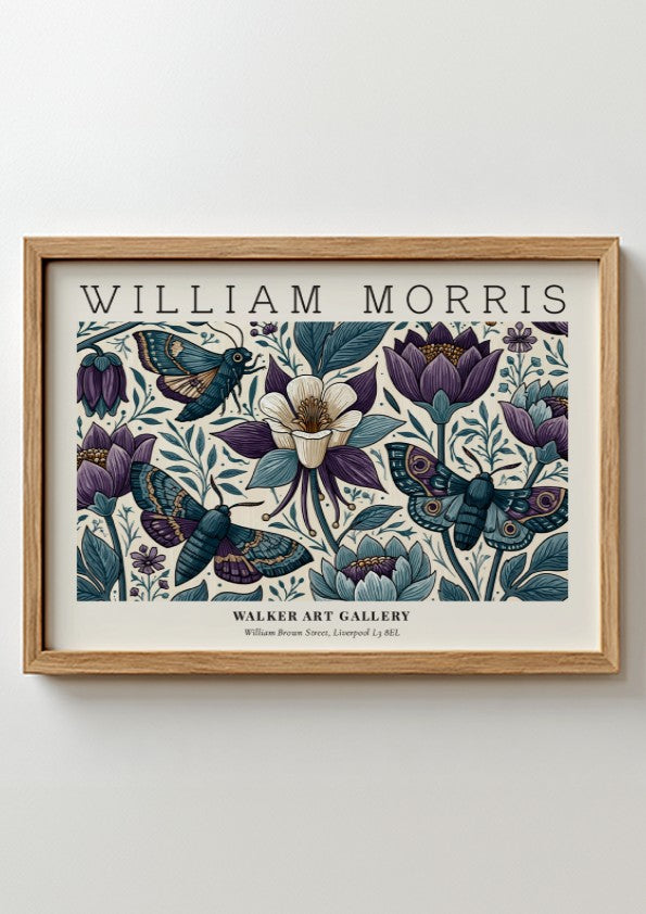 Beauty of Life wall art print featuring floral patterns and butterflies in blue and purple tones