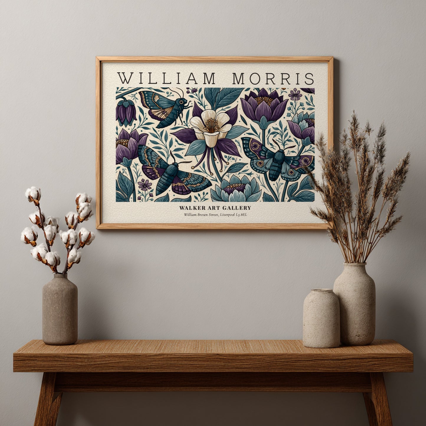 Beauty of Life wall art print featuring floral patterns and butterflies in blue and purple tones