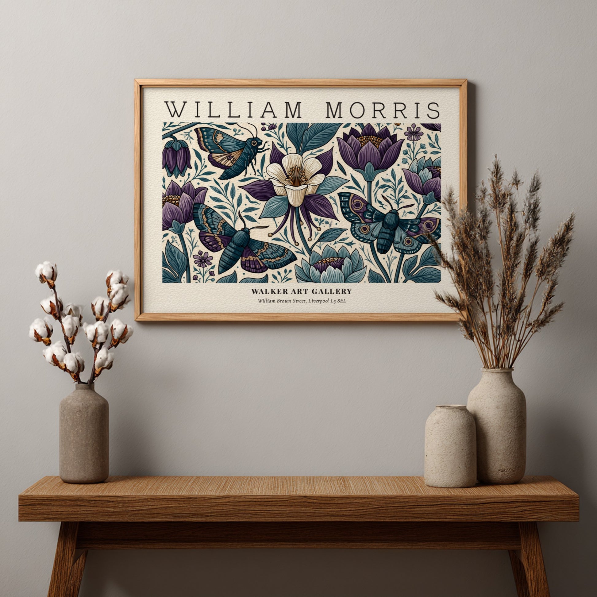 Beauty of Life wall art print featuring floral patterns and butterflies in blue and purple tones