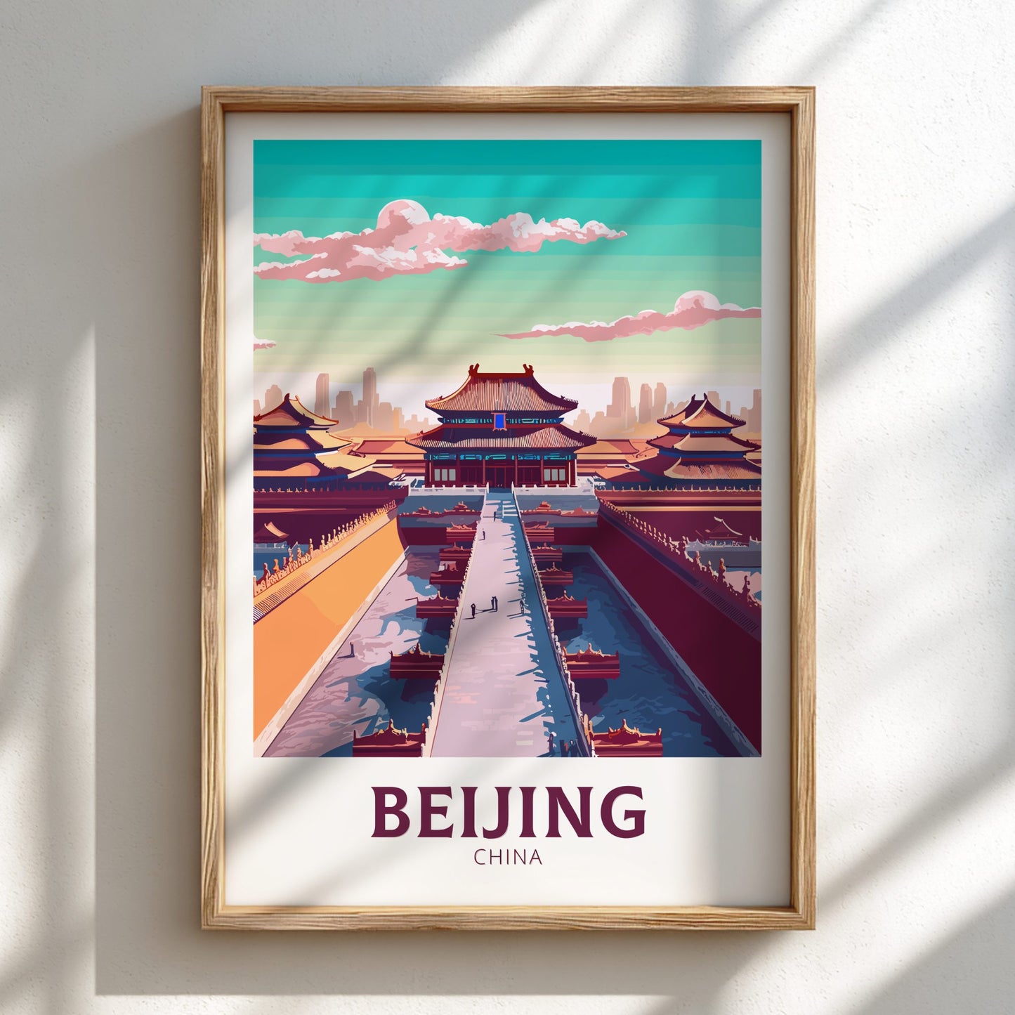Framed poster of a scenic view of Beijing, China with traditional architecture.