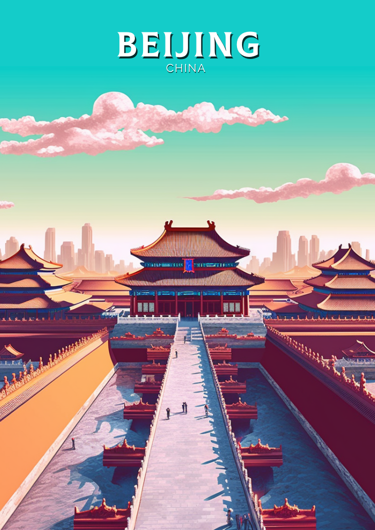 Asian BEIJING TRAVEL POSTER - RETRO PRINT