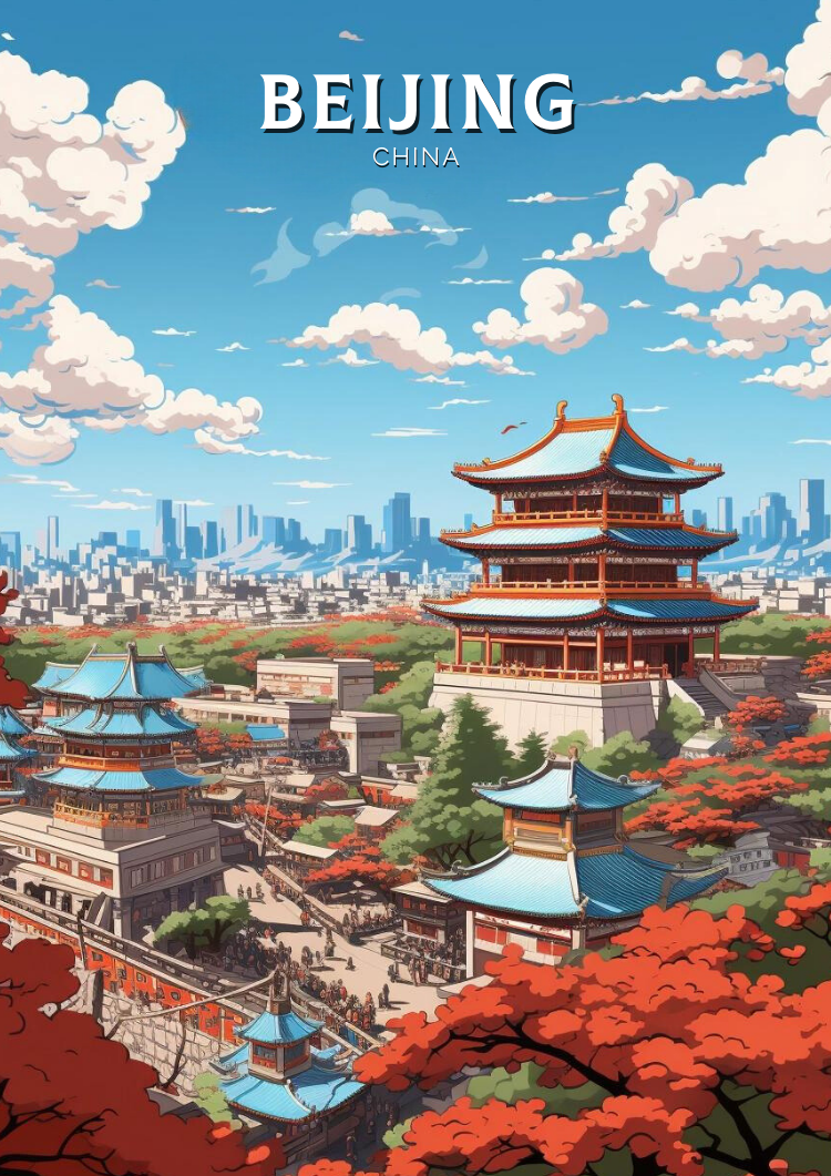 Asian BEIJING RETRO TRAVEL POSTER - VINTAGE ARTWORK