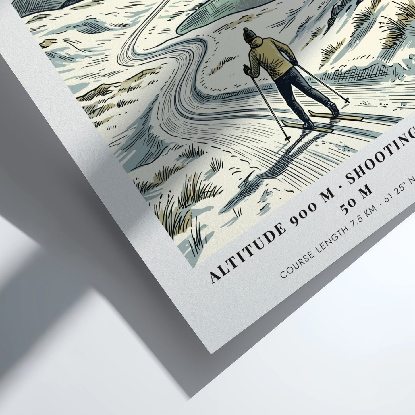 Poster featuring a cross-country skier in Beitostolen Norway with mountains and a lake.
