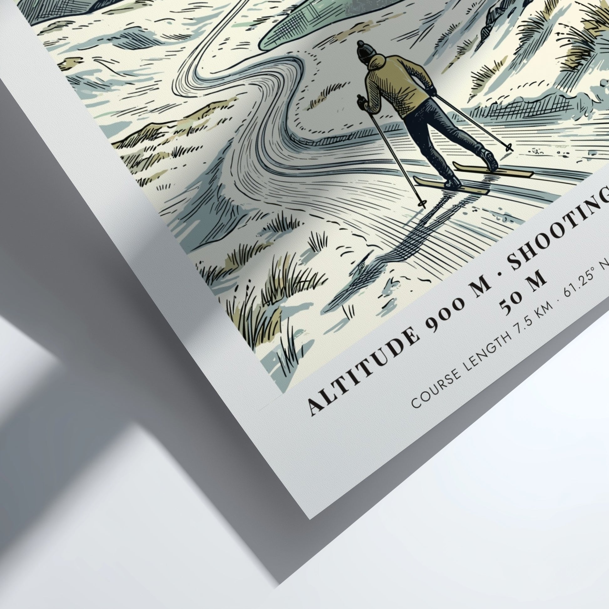 Poster featuring a cross-country skier in Beitostolen Norway with mountains and a lake.