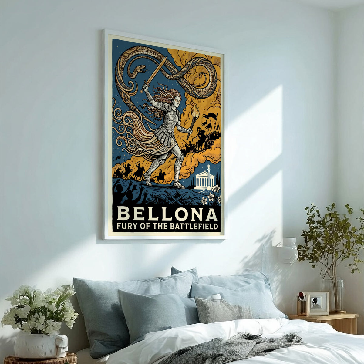 Poster featuring Bellona the Roman goddess of war in armor with sword and torch