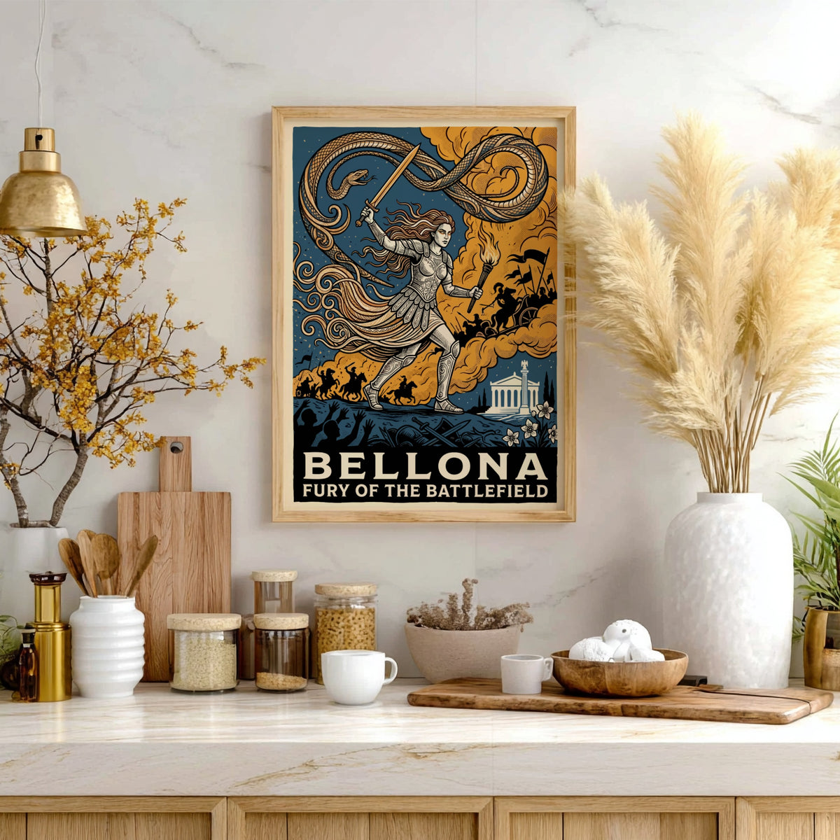 Poster featuring Bellona the Roman goddess of war in armor with sword and torch