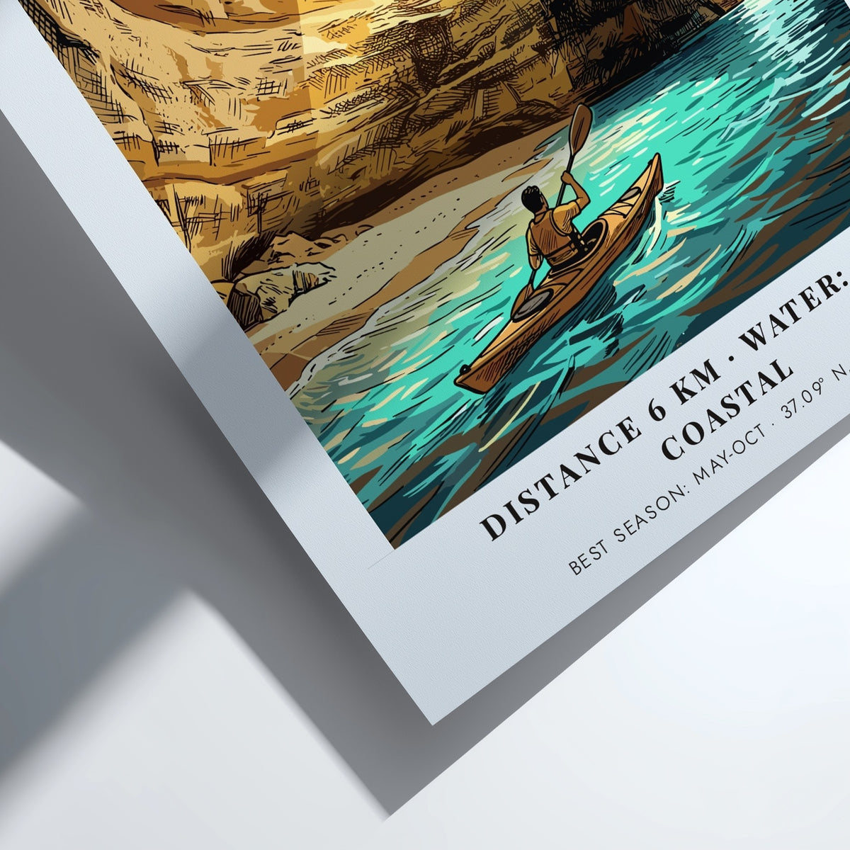 Poster of a person kayaking inside the golden Benagil sea cave in Portugal