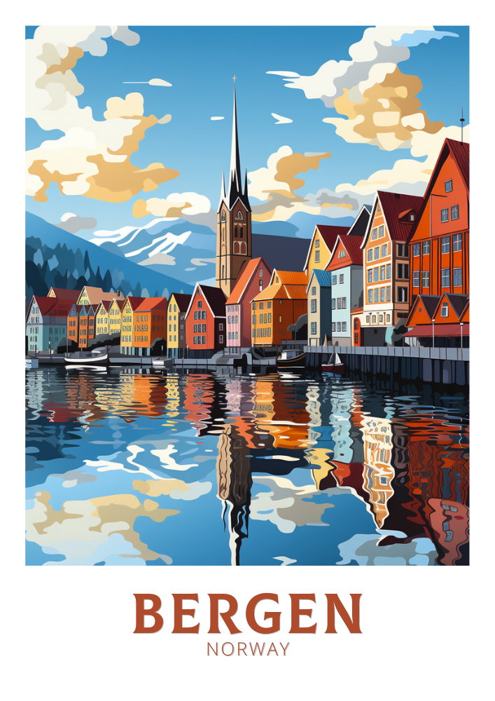 Europe BERGEN TRAVEL PRINT - NORWAY ARTWORK