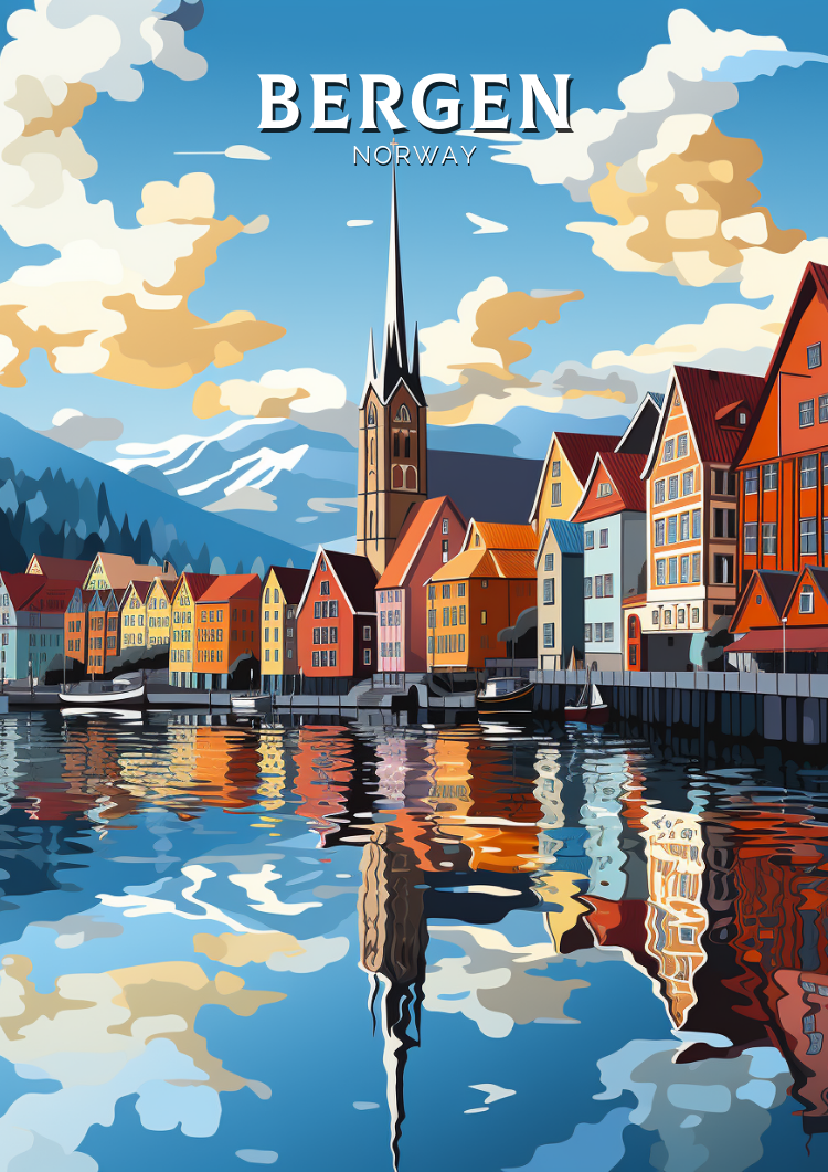 Europe BERGEN TRAVEL POSTER - NORWAY ARTWORK