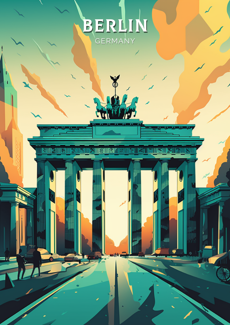 Europe BERLIN TRAVEL POSTER - THE BRANDENBURG GATE WALL ART