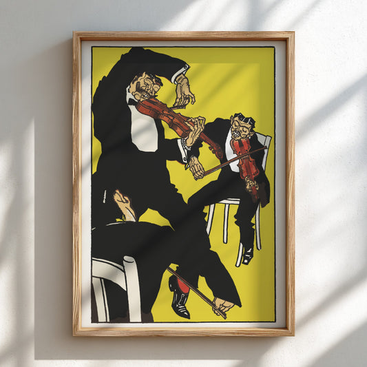 Poster of Moriz Jung's "Between 3 and 4 in the Morning!" featuring expressionist violinists in bold black