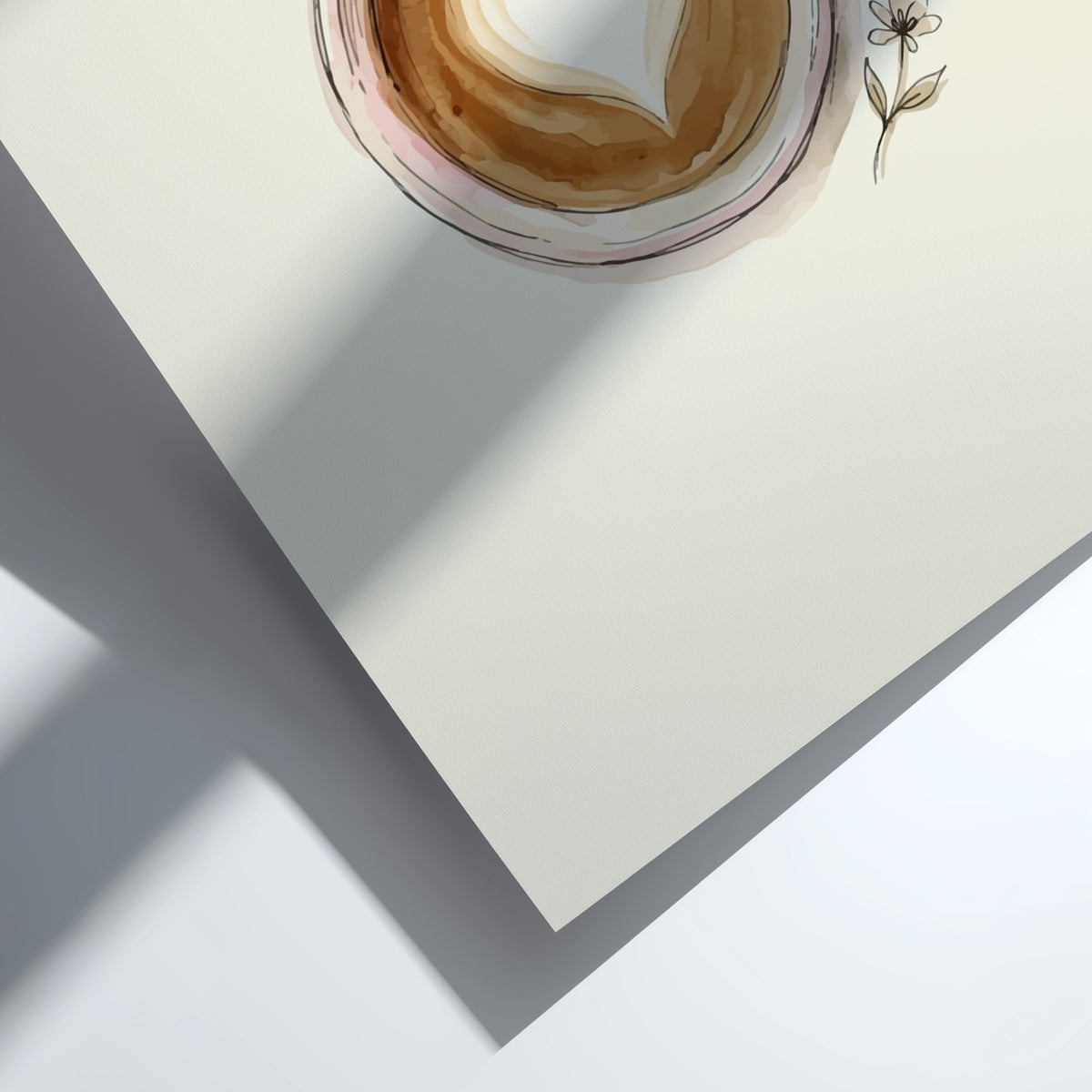 Poster featuring a hand-drawn coffee cup with heart latte art and a small flower.