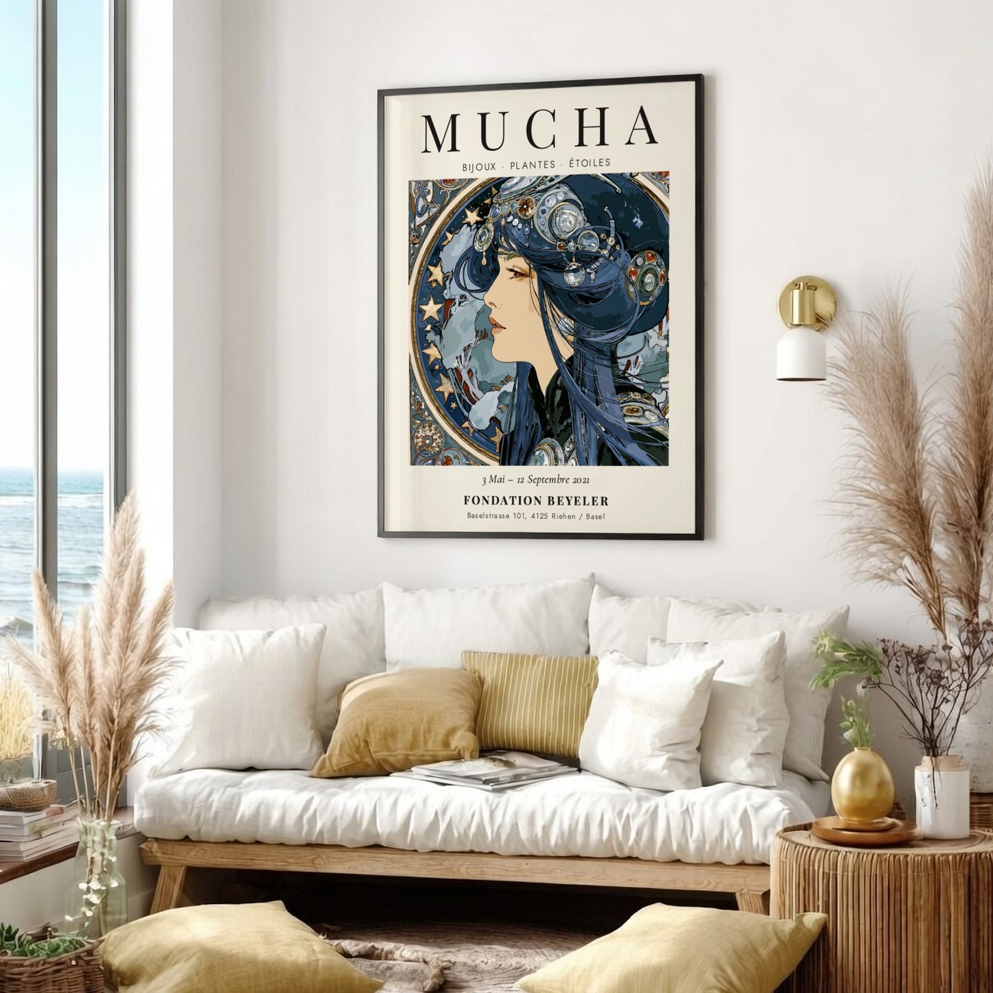 Alphonse Mucha poster featuring Bijoux Plantes Étoiles design with intricate details and soft colors