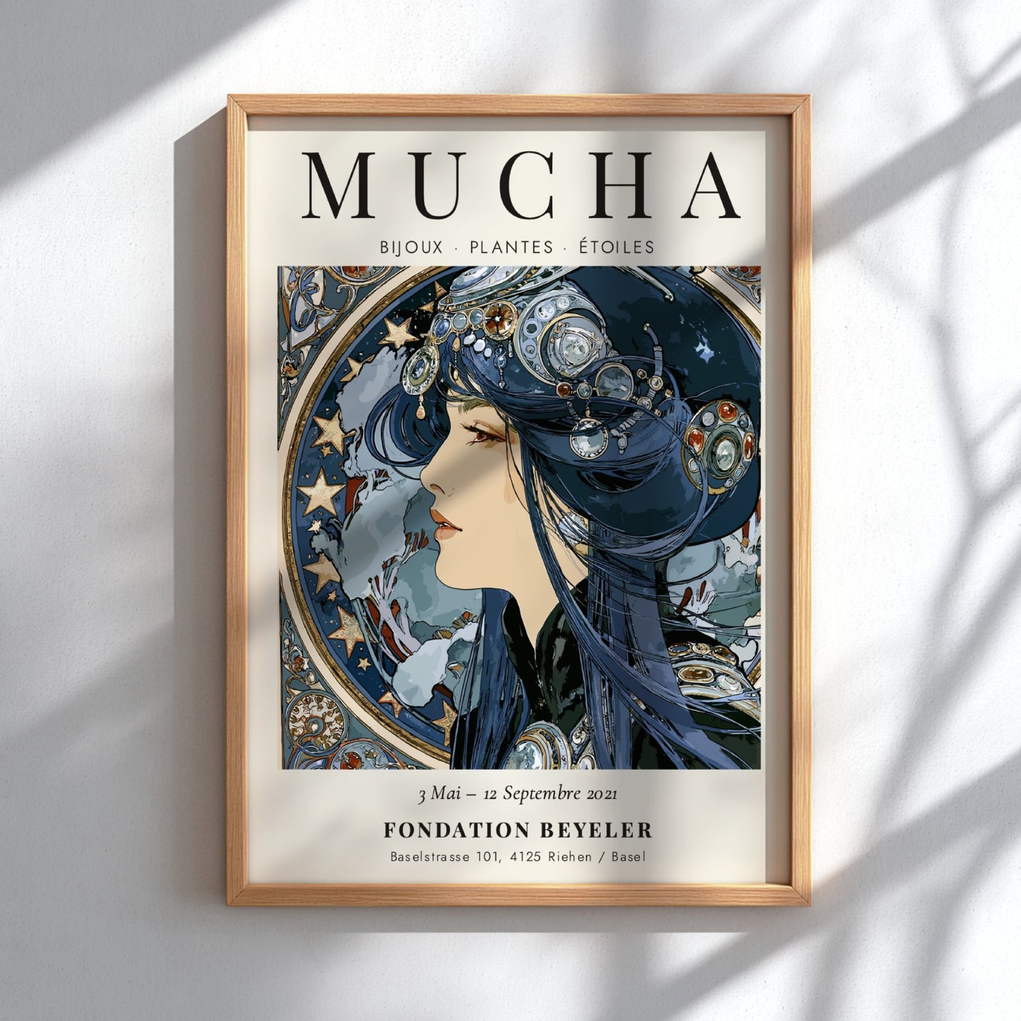 Alphonse Mucha poster featuring Bijoux Plantes Étoiles design with intricate details and soft colors