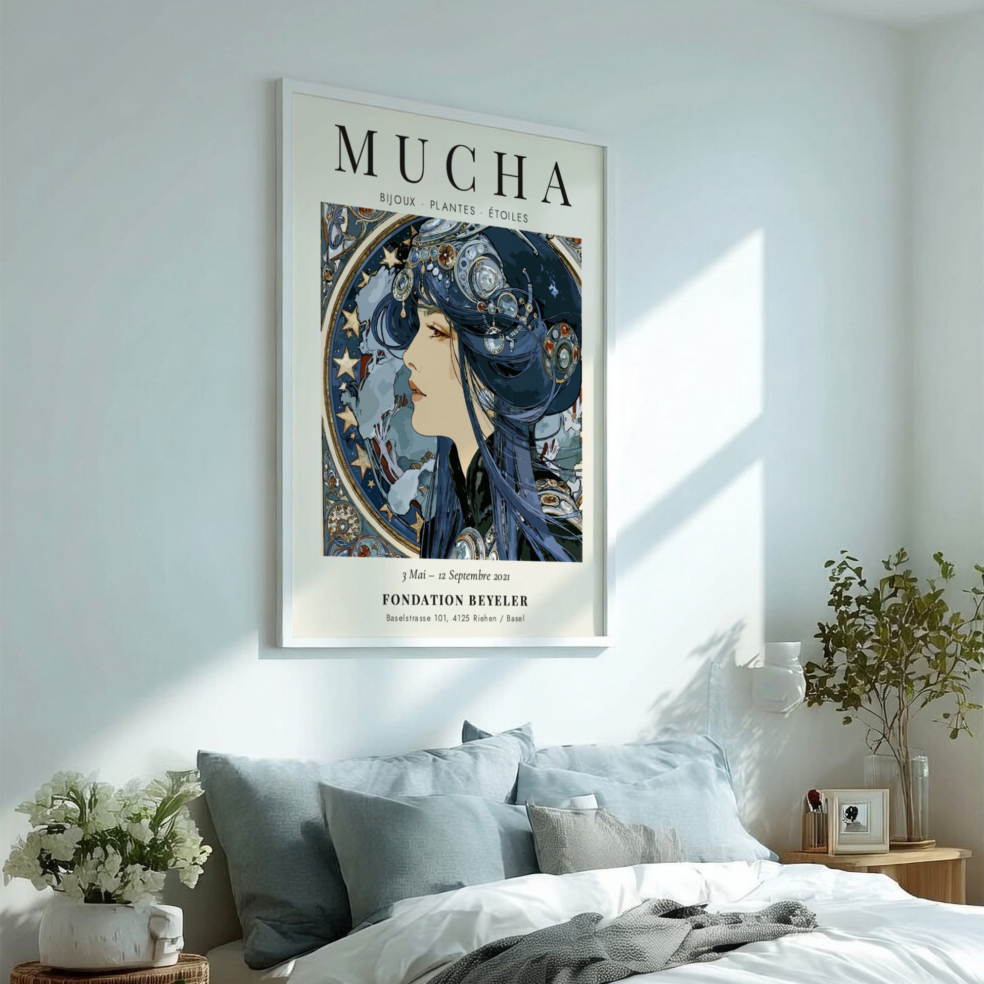 Alphonse Mucha poster featuring Bijoux Plantes Étoiles design with intricate details and soft colors