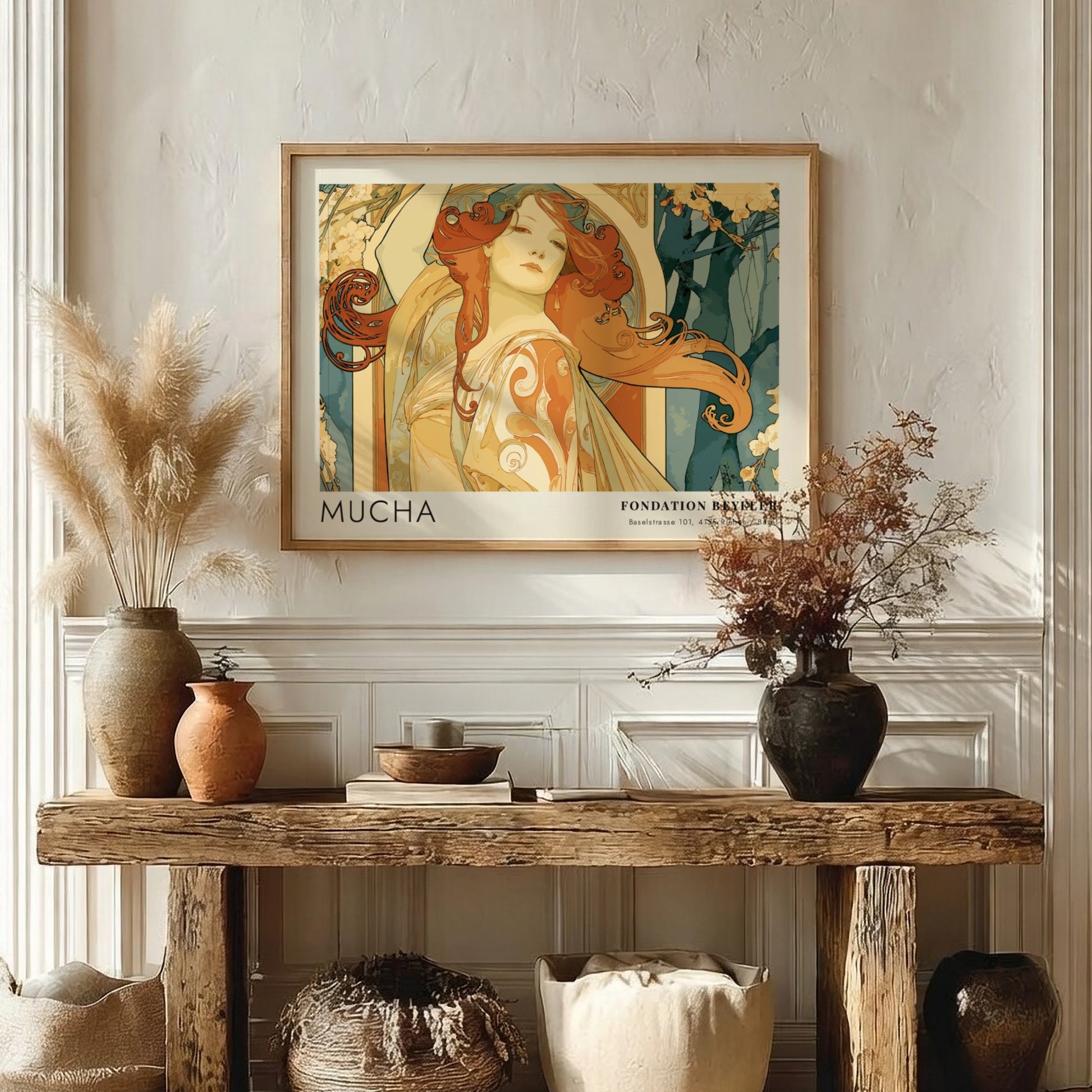 Wall art poster featuring a Mucha Bijoux portrait in an Art Nouveau style
