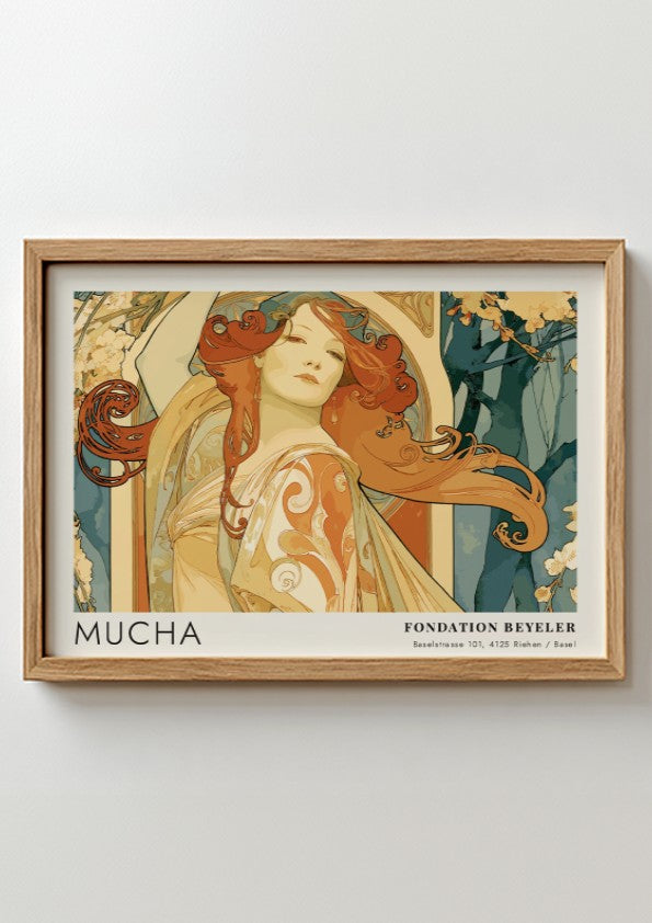 Wall art poster featuring a Mucha Bijoux portrait in an Art Nouveau style