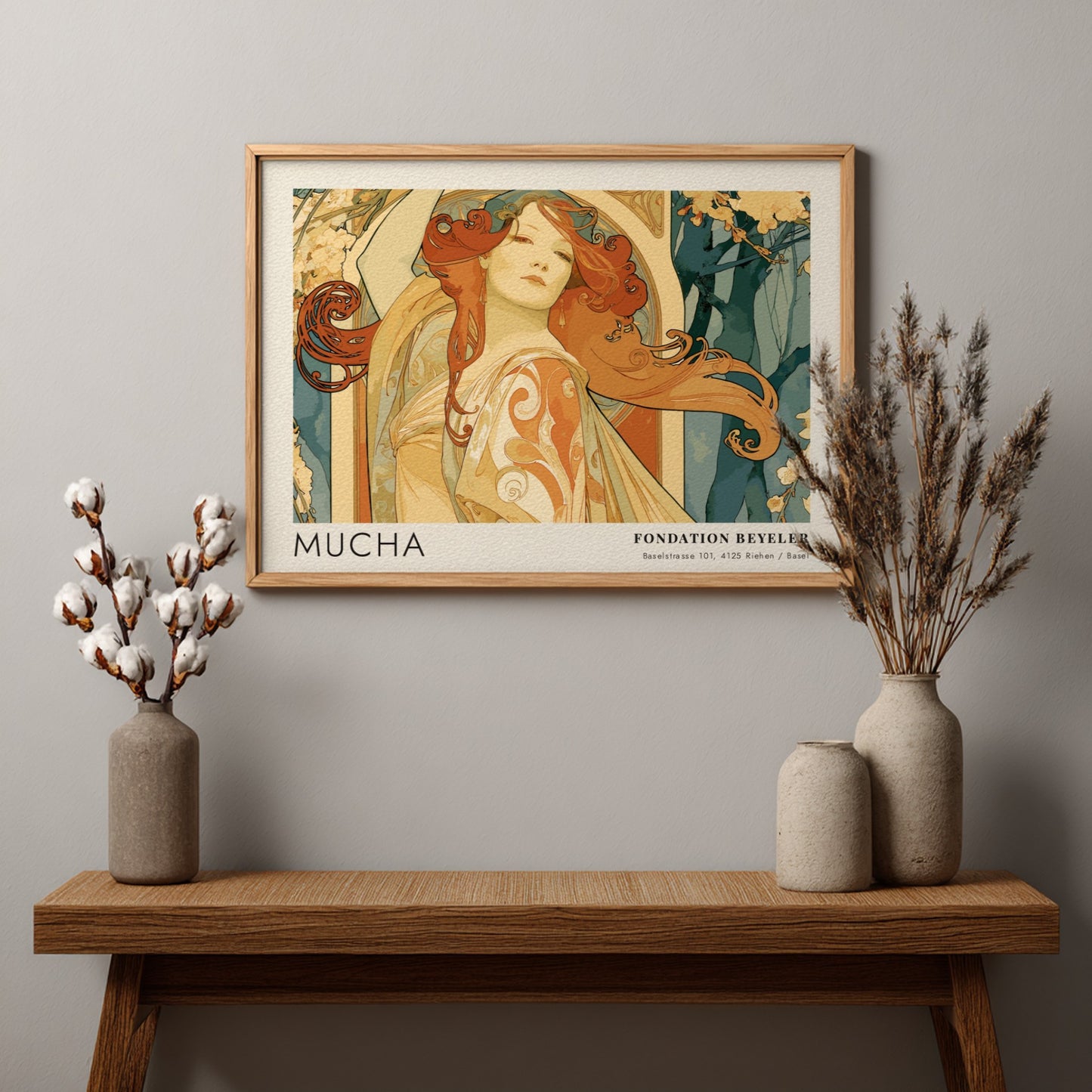Wall art poster featuring a Mucha Bijoux portrait in an Art Nouveau style