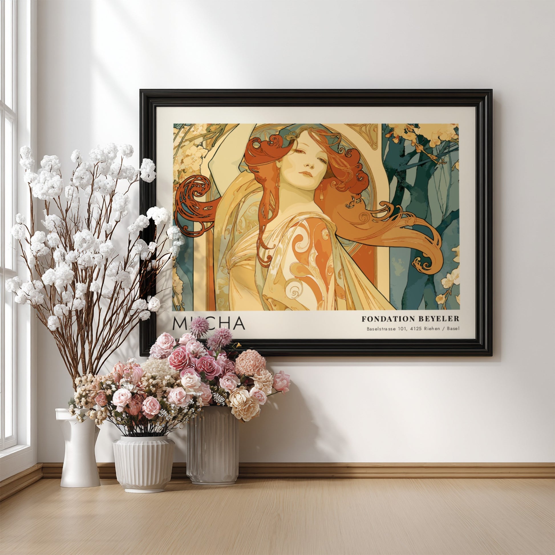 Wall art poster featuring a Mucha Bijoux portrait in an Art Nouveau style