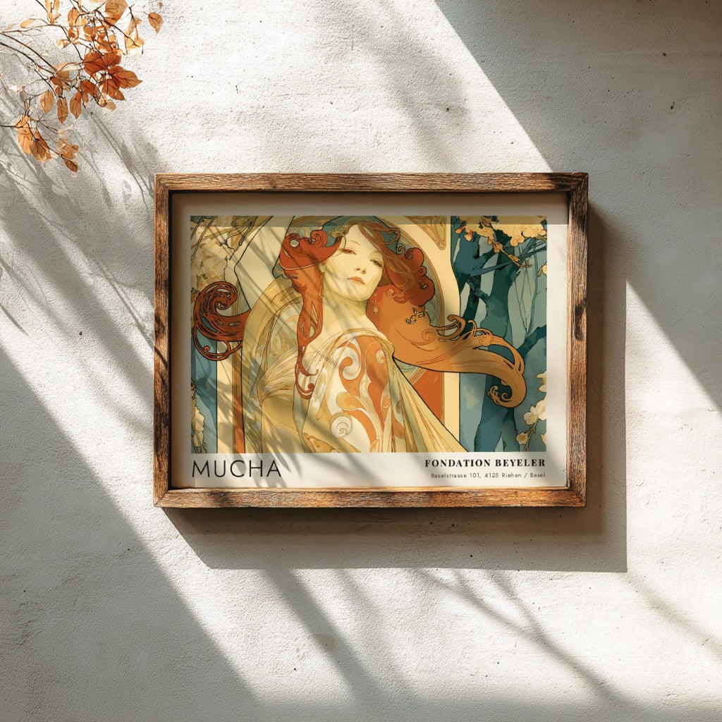 Wall art poster featuring a Mucha Bijoux portrait in an Art Nouveau style