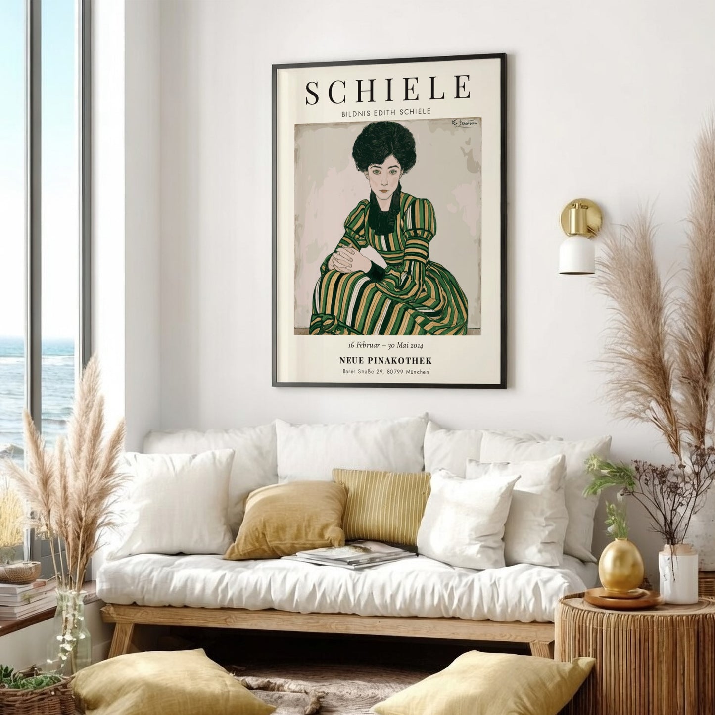 Egon Schiele exhibition poster featuring Bildnis Edith Schiele with bold lines and expressive colors