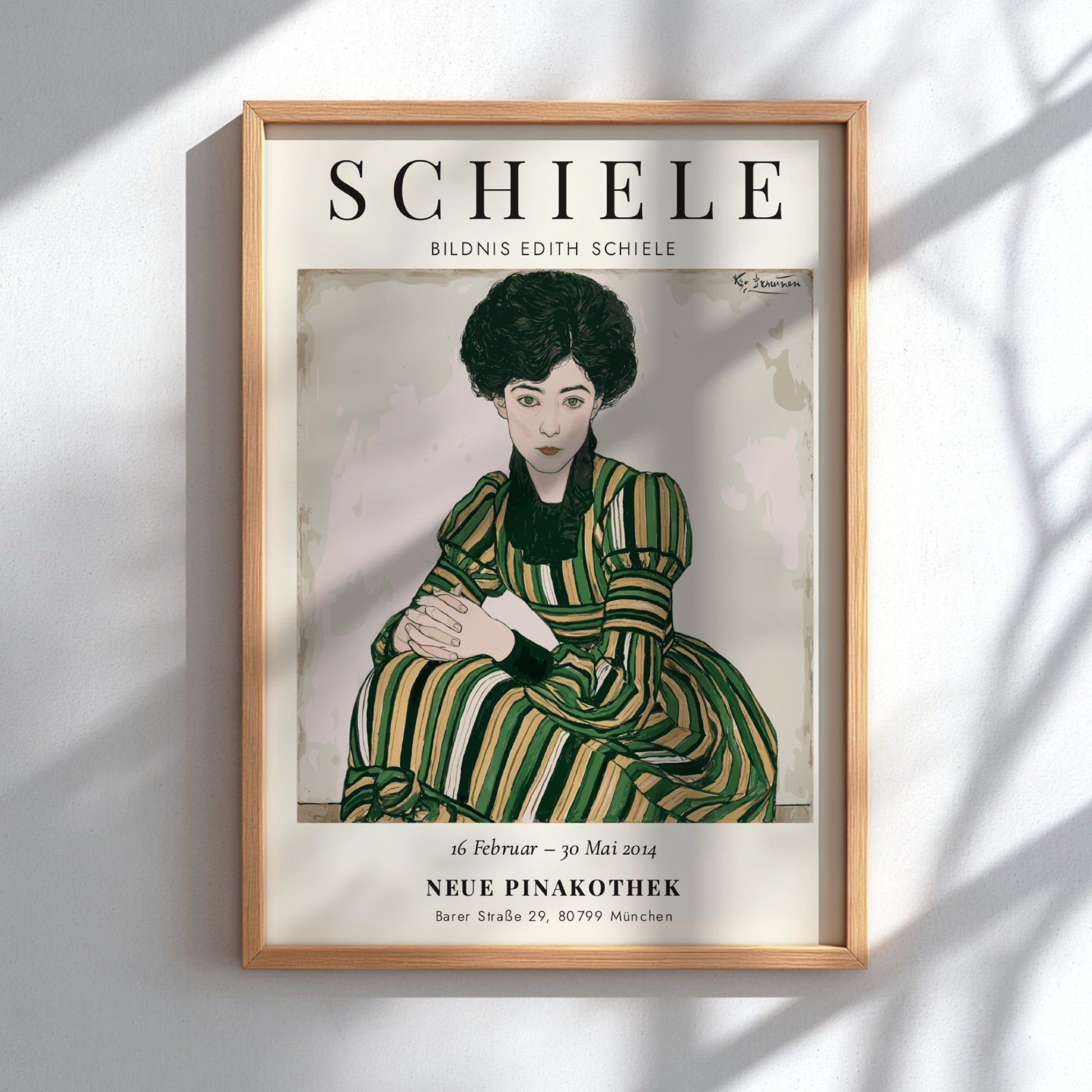 Egon Schiele exhibition poster featuring Bildnis Edith Schiele with bold lines and expressive colors