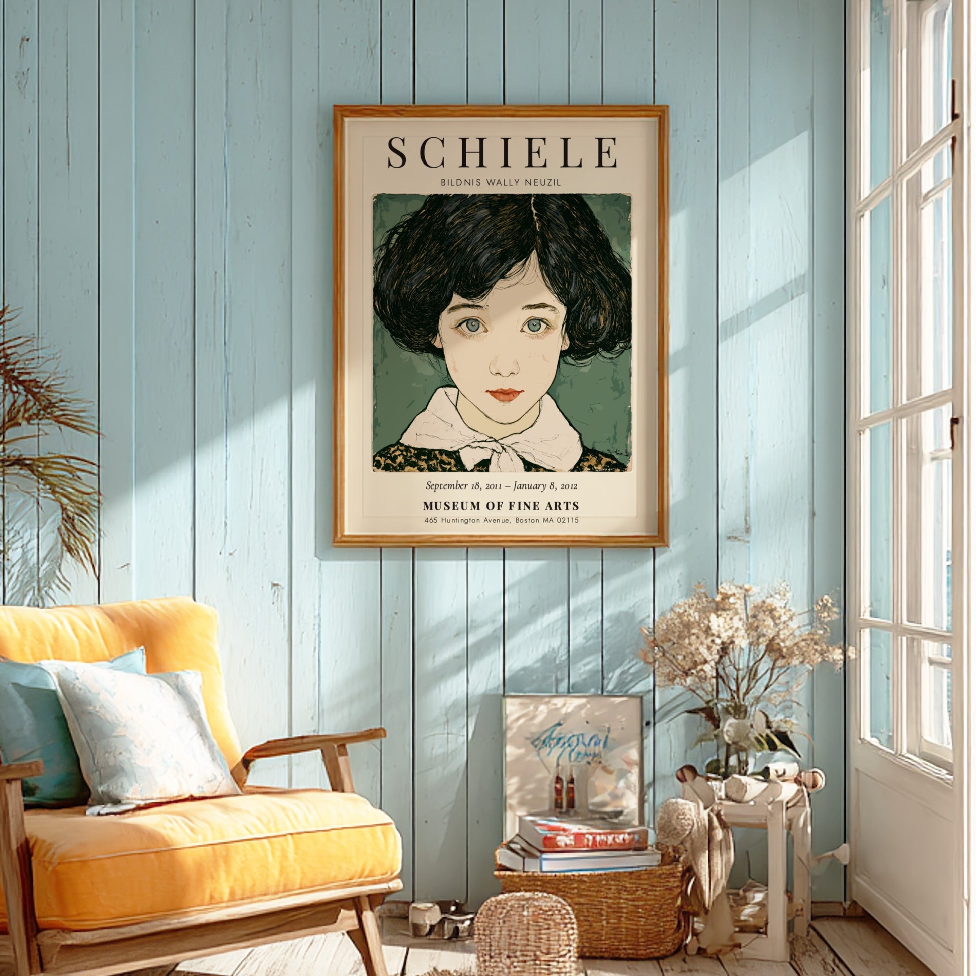 Egon Schiele poster featuring Bildnis Wally Neuzil, expressionist style with bold lines and rich colors