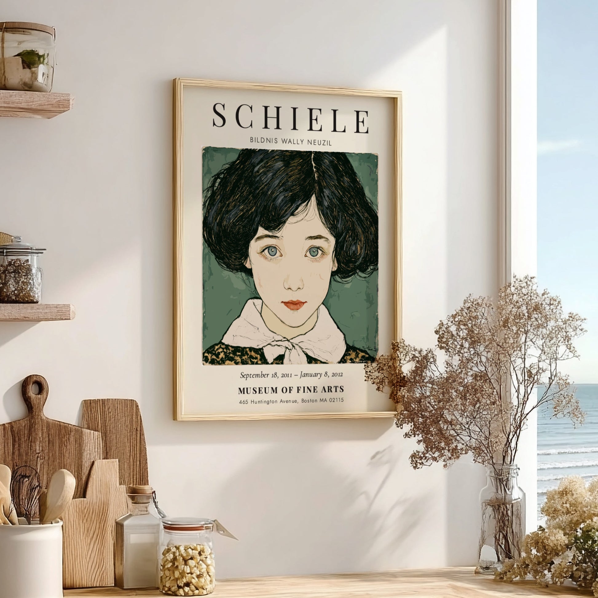 Egon Schiele poster featuring Bildnis Wally Neuzil, expressionist style with bold lines and rich colors