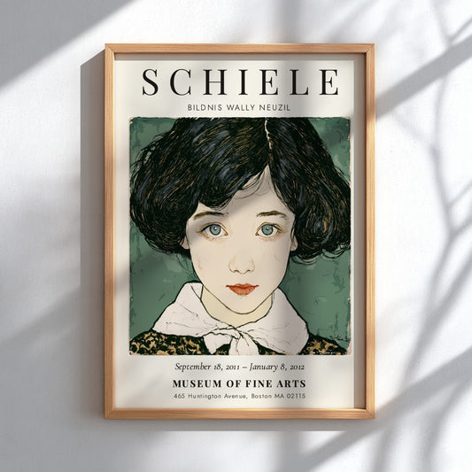 Egon Schiele poster featuring Bildnis Wally Neuzil, expressionist style with bold lines and rich colors