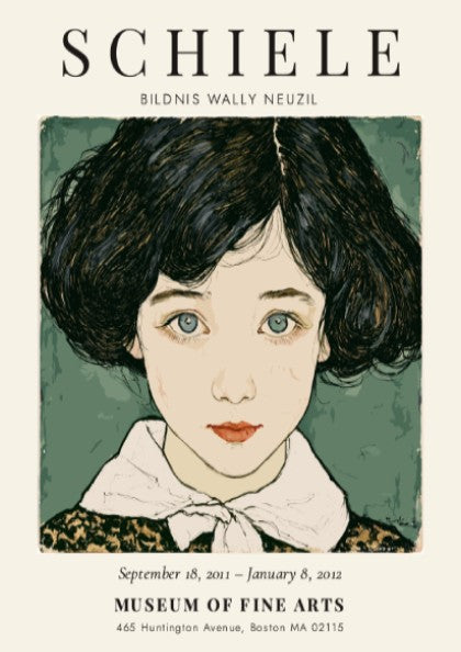 Egon Schiele poster featuring Bildnis Wally Neuzil, expressionist style with bold lines and rich colors