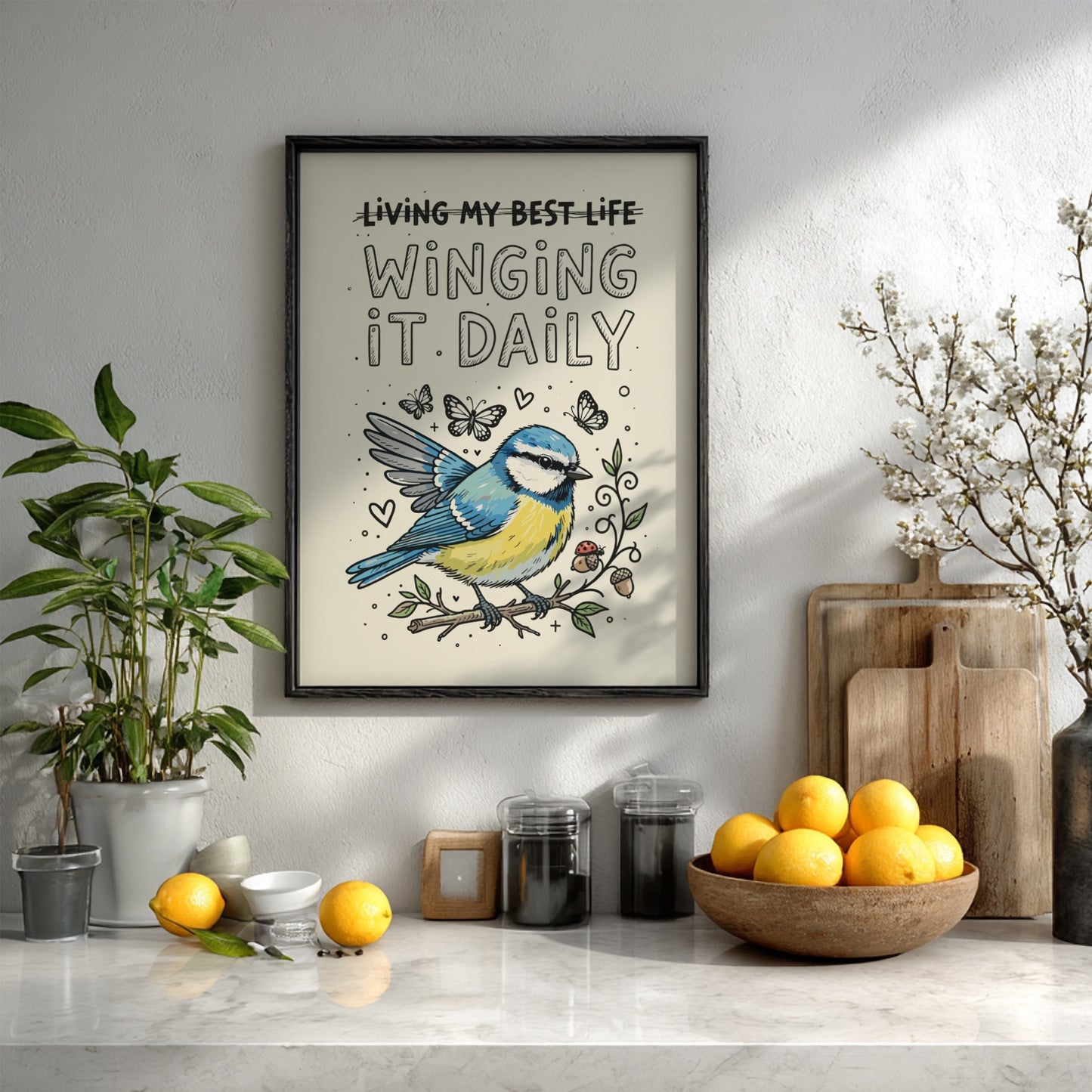 Living My Best Life - Funny Bird Illustration & Quote Wall Art