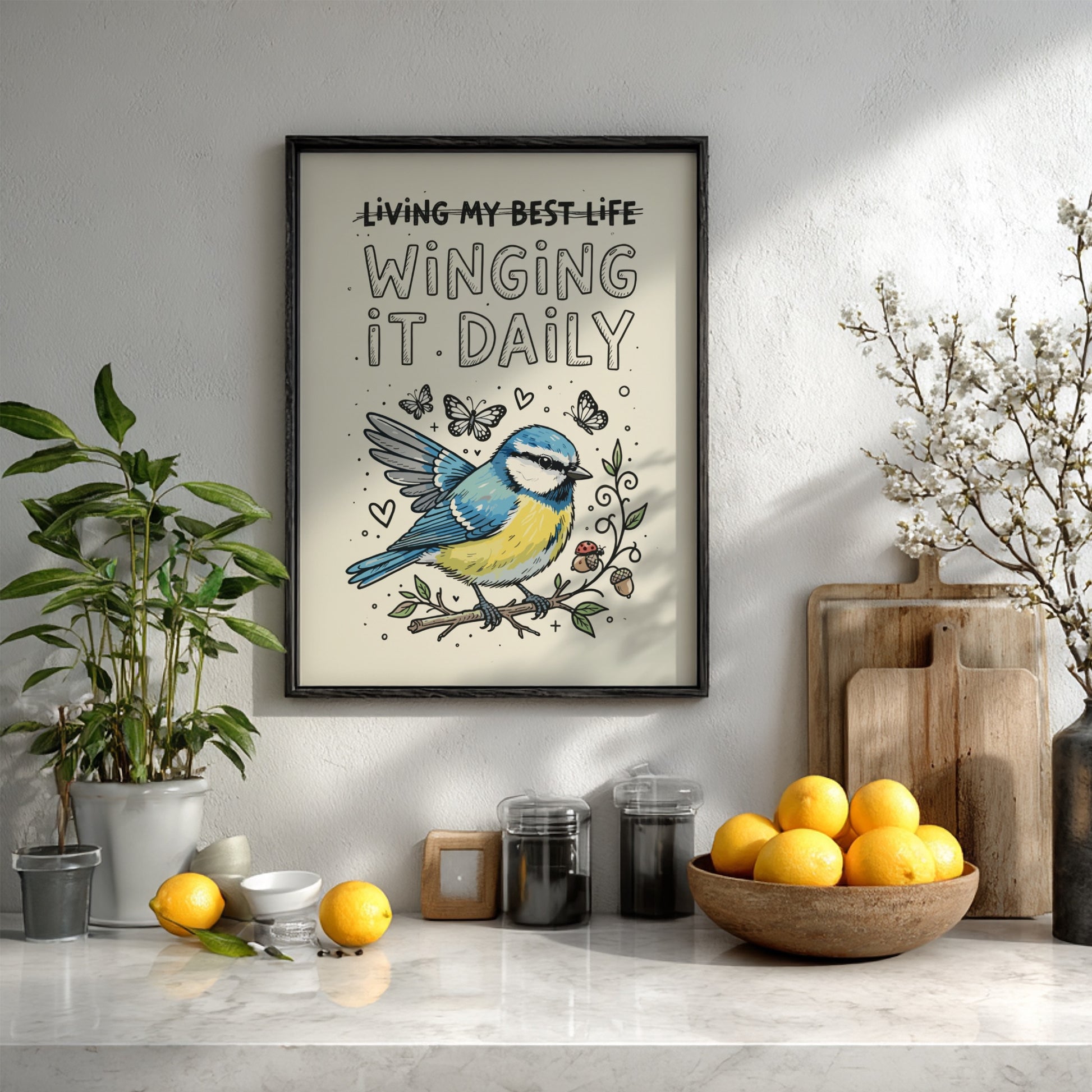 Living My Best Life - Funny Bird Illustration & Quote Wall Art
