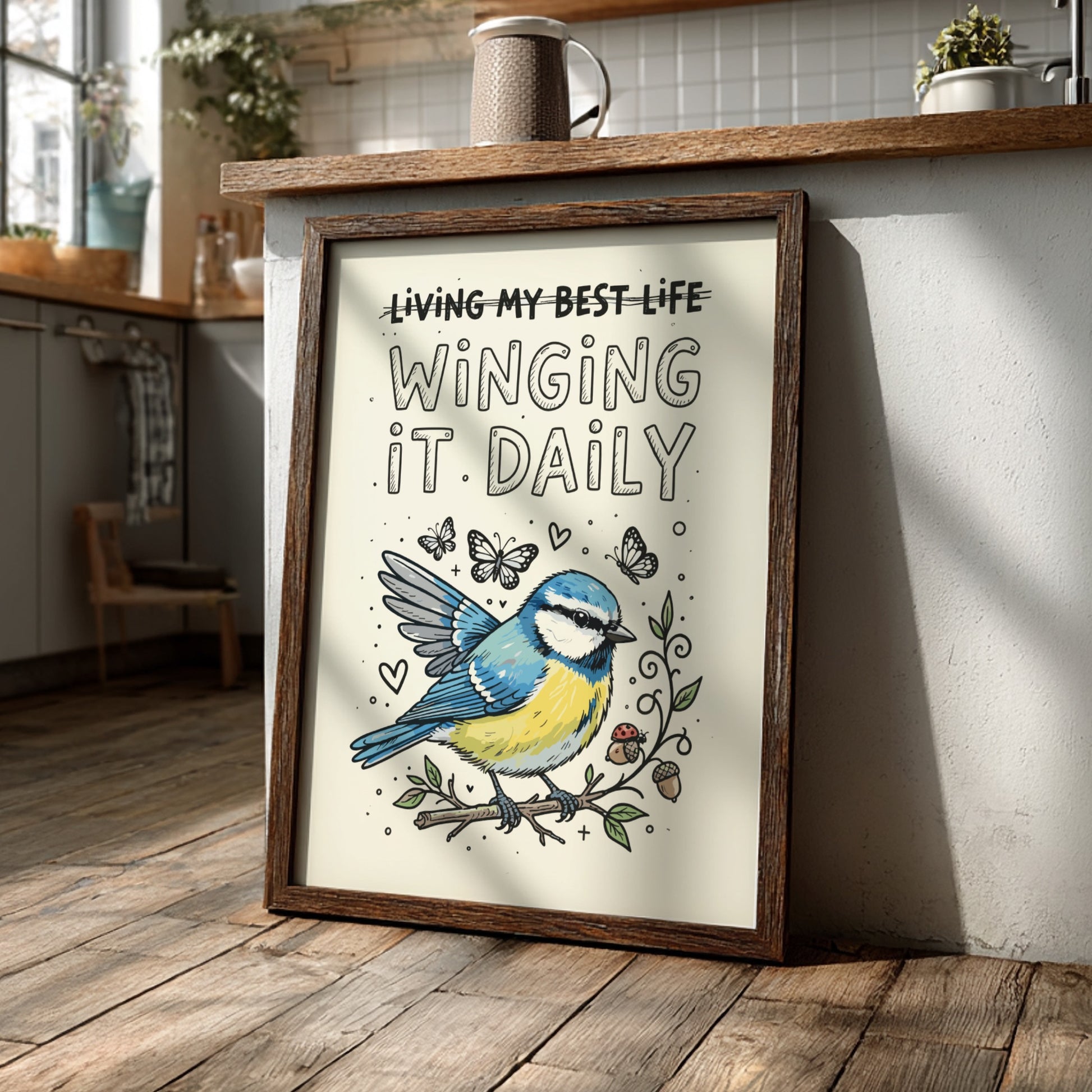 Living My Best Life - Funny Bird Illustration & Quote Wall Art