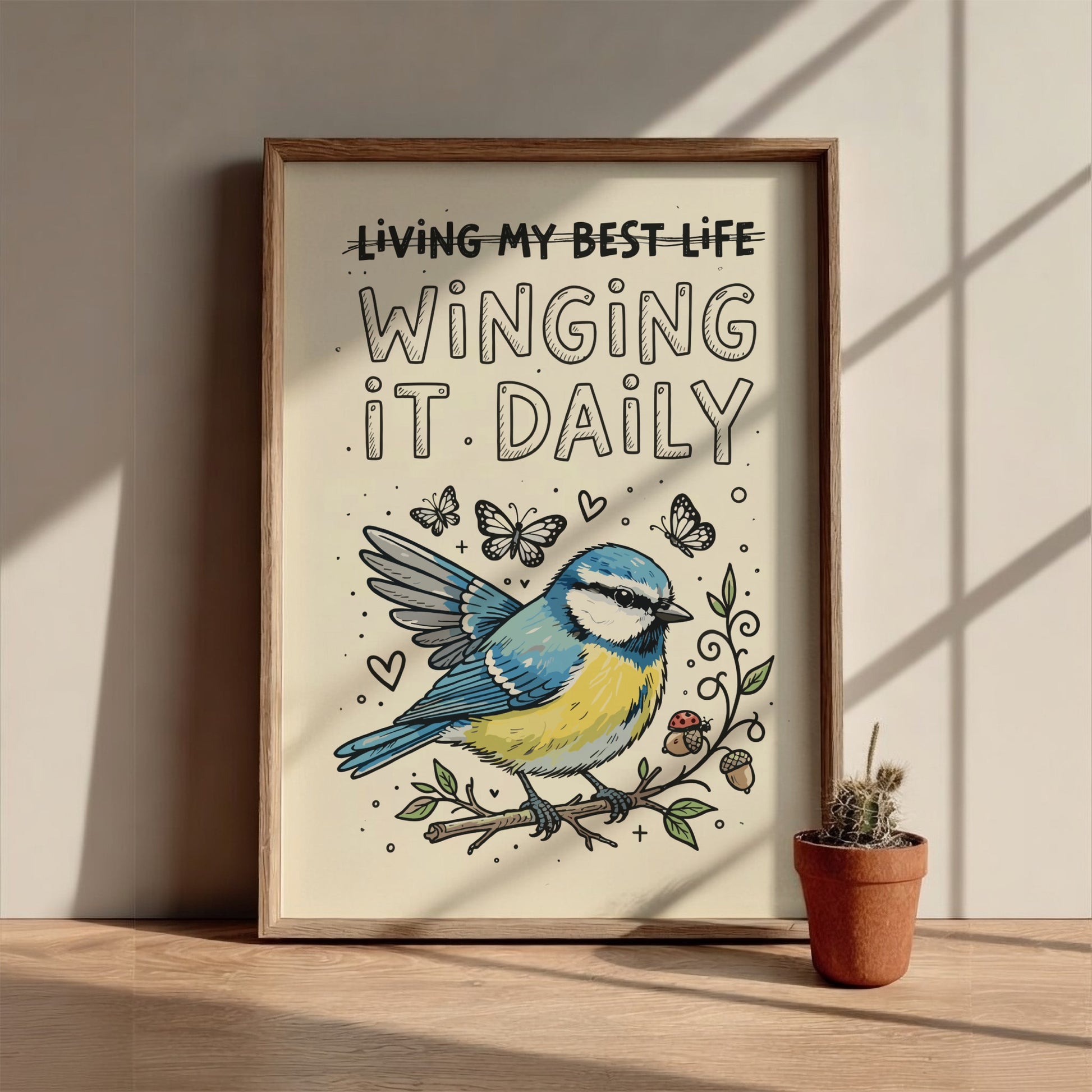 Living My Best Life - Funny Bird Illustration & Quote Wall Art