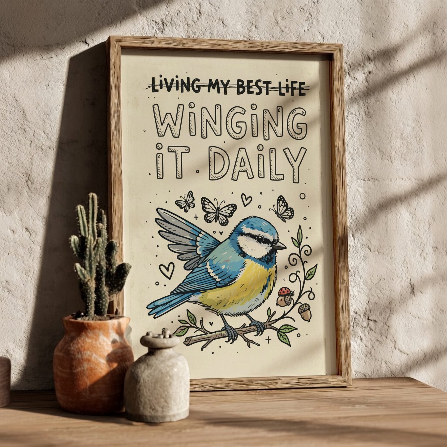 Living My Best Life - Funny Bird Illustration & Quote Wall Art